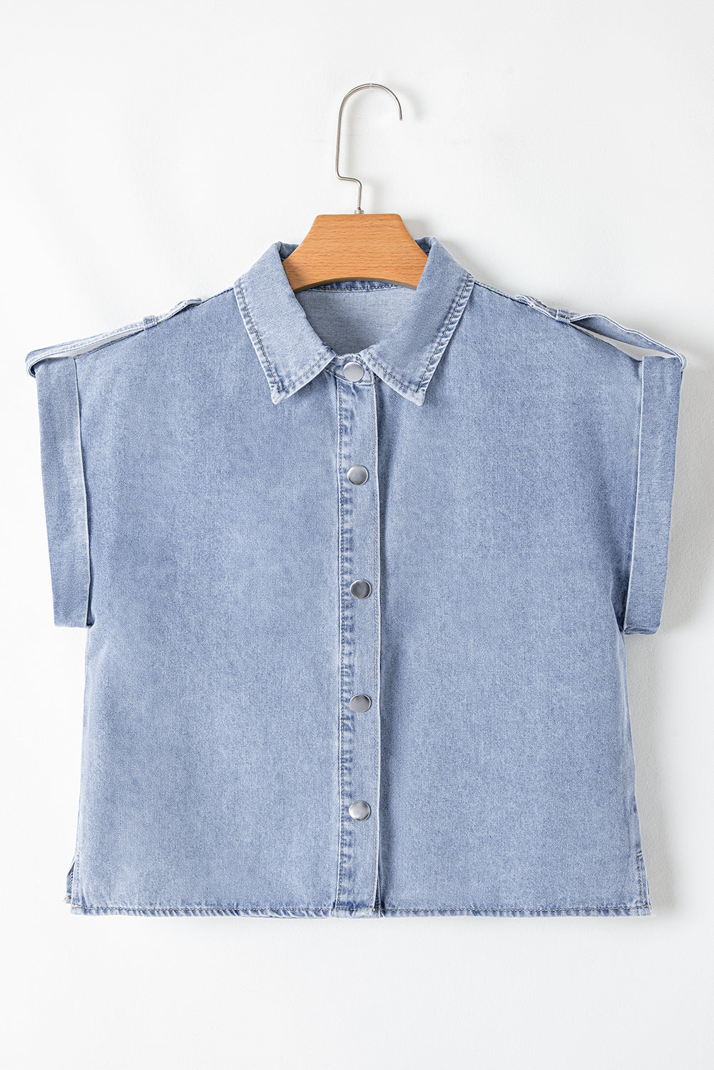 Dusk Blue Denim Pinup Folded Cap Sleeve Shirt eAura