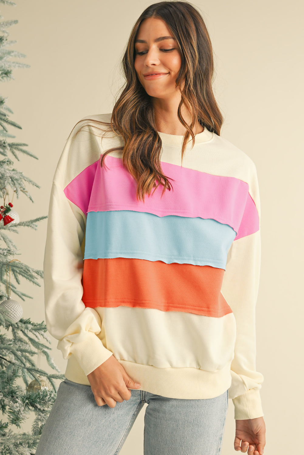 Colour-block Patchwork Drop Sleeve Sweatshirt