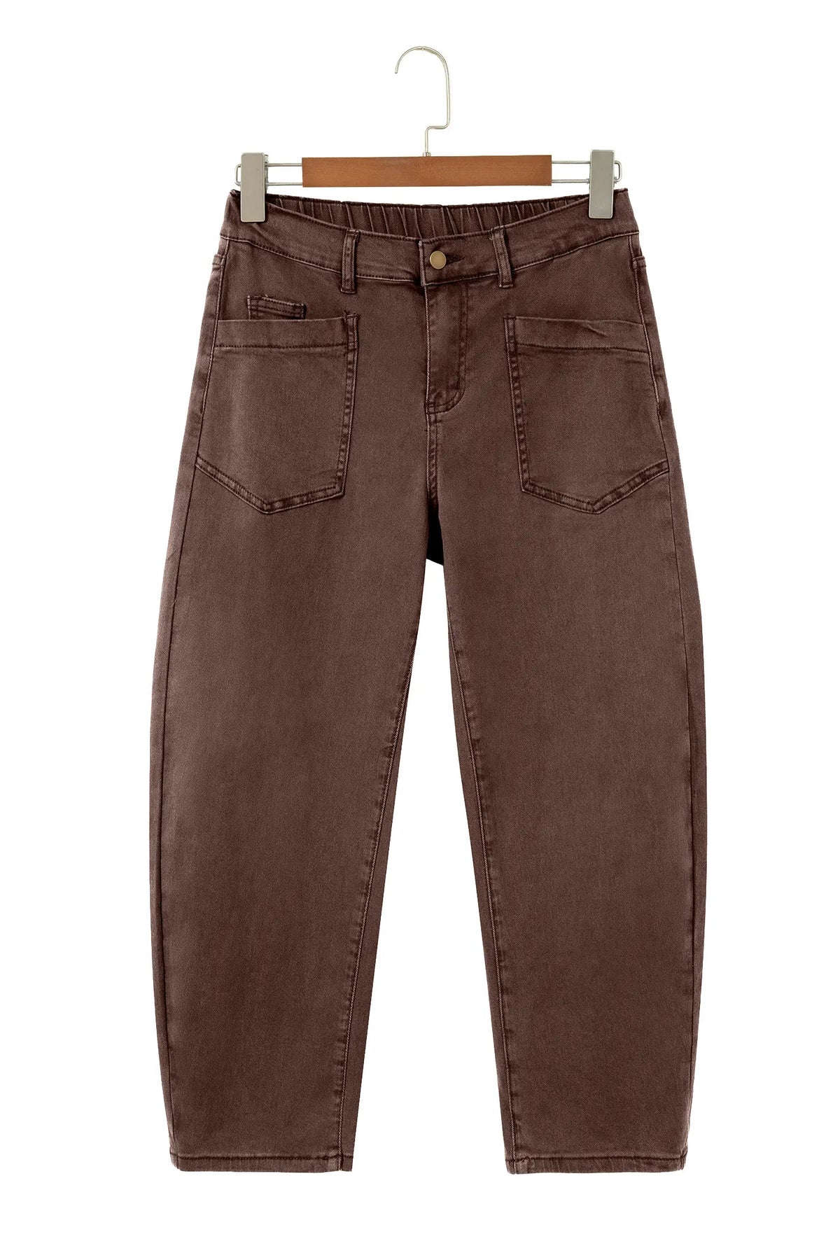Solid Colour Square Patch Pocket Ankle-length Barrel Jeans – Beau Blue