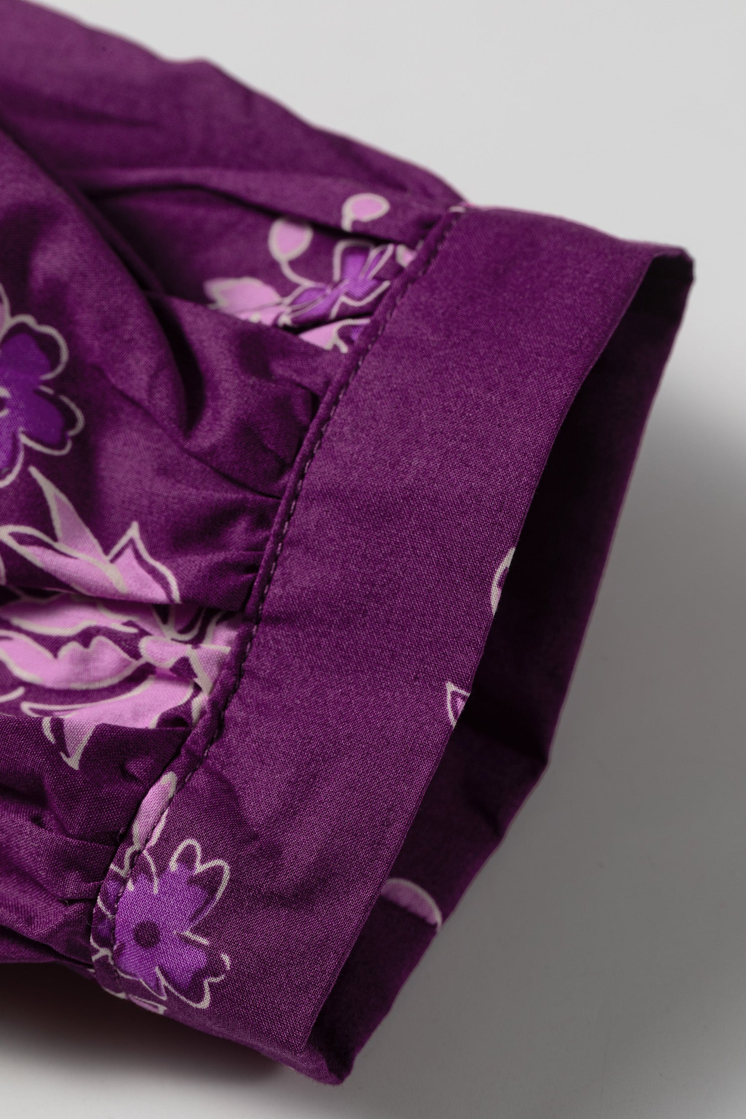 Floral Print Button Front Long Puff Sleeve Shirt – Purple