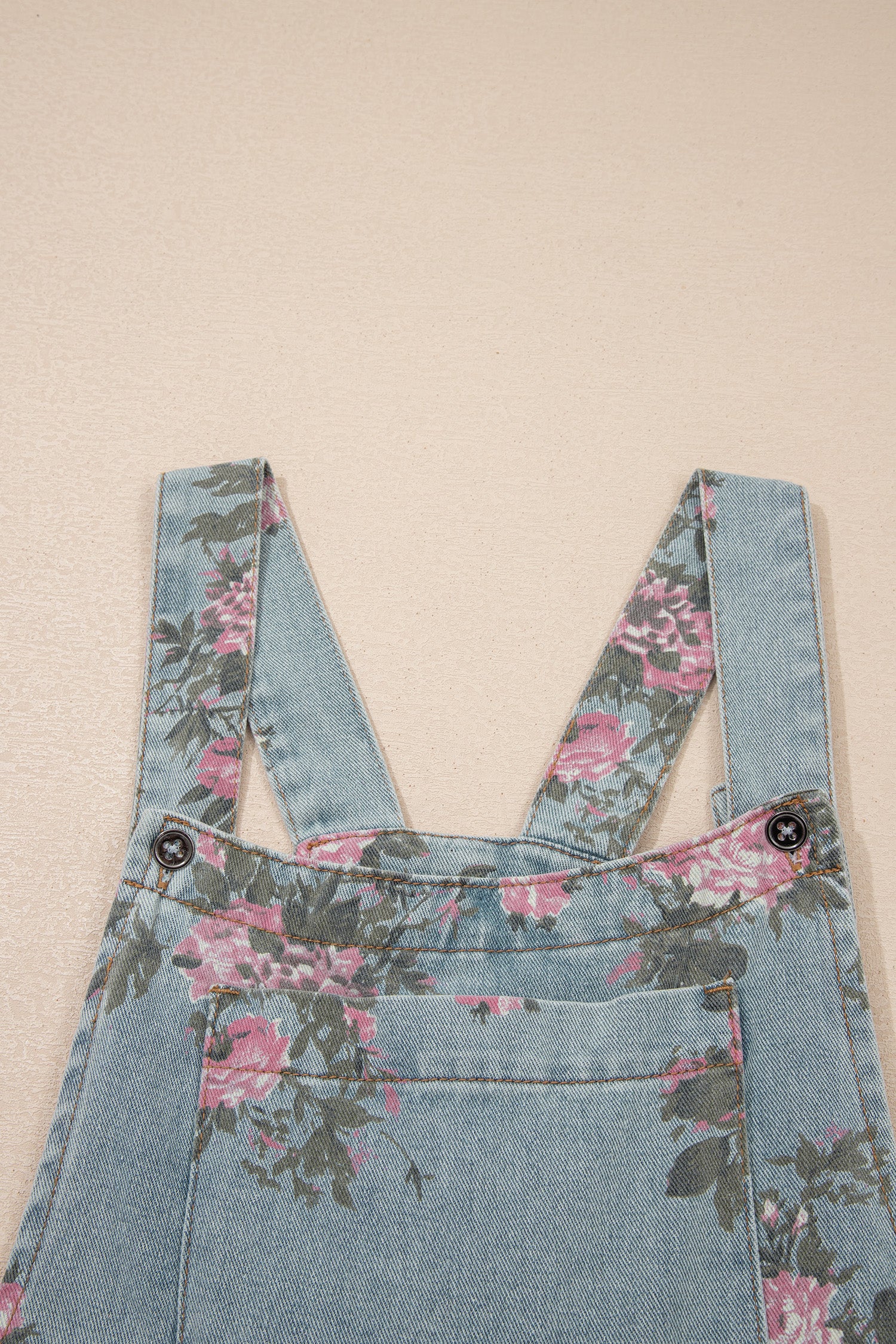 Floral Print Pleated Wide Leg Denim Jumpsuit – High Waist