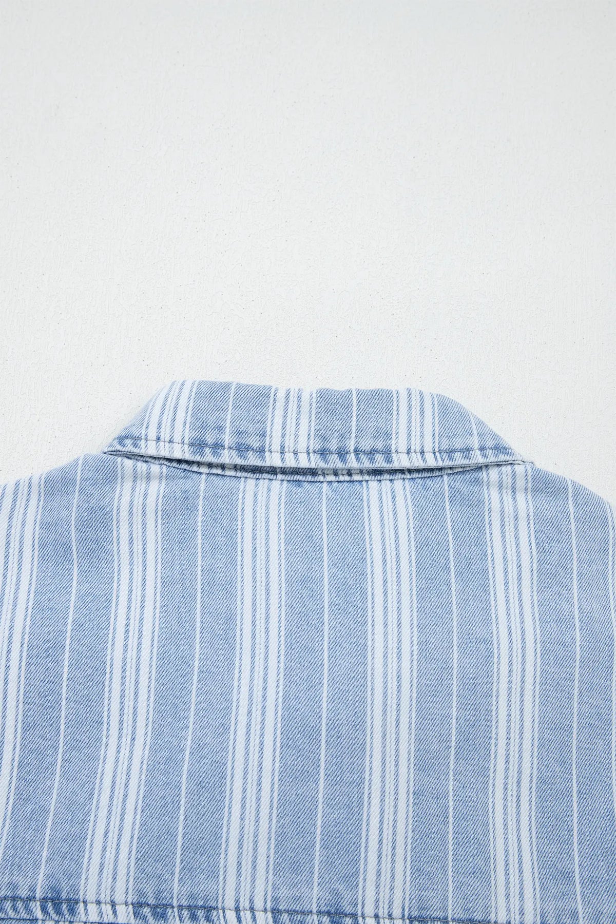 Sky Blue Stripe Boyfriend Chest Pocket Classic Denim Shacket