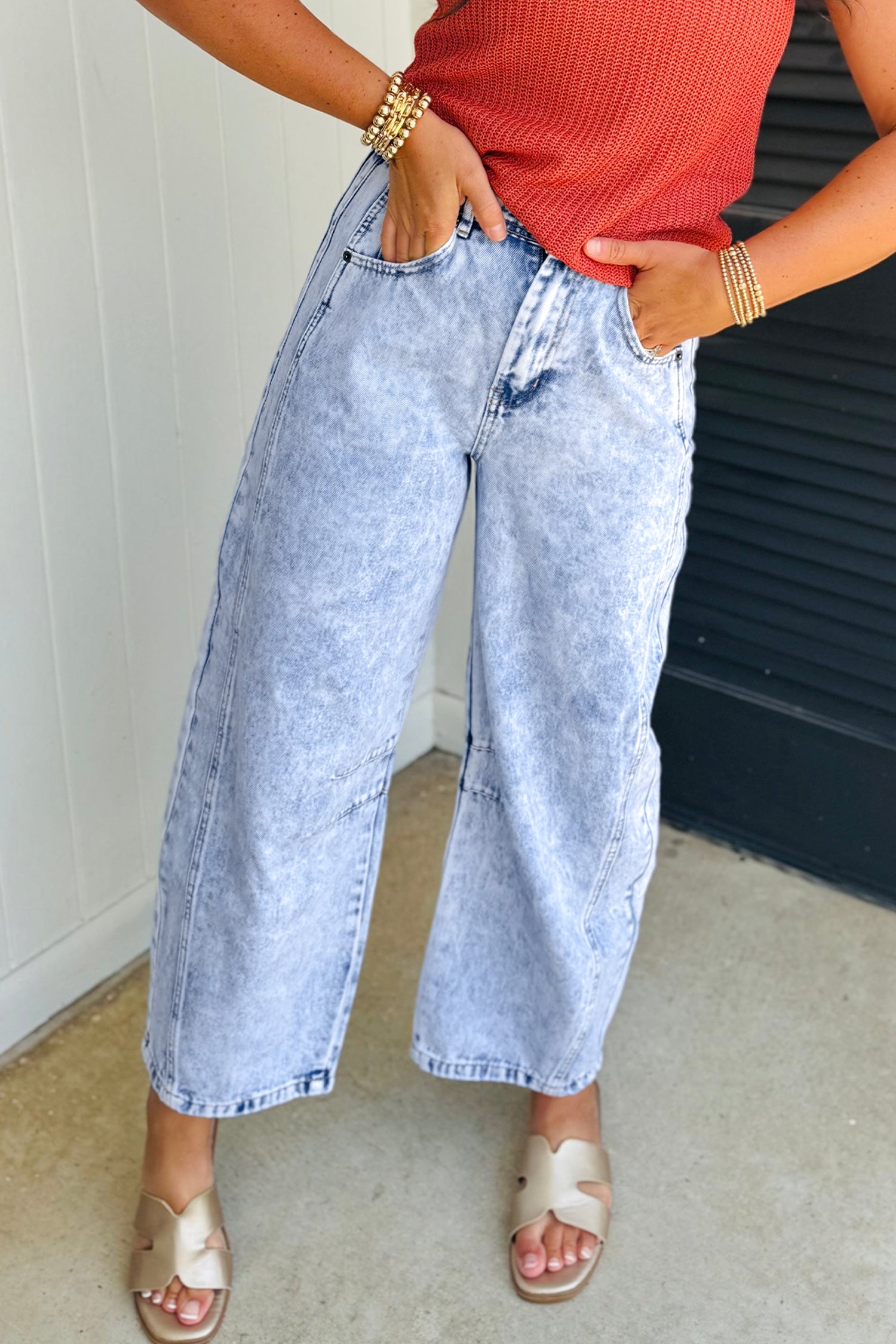 Beau Light Washed Pull On Barrel Jeans – Blue