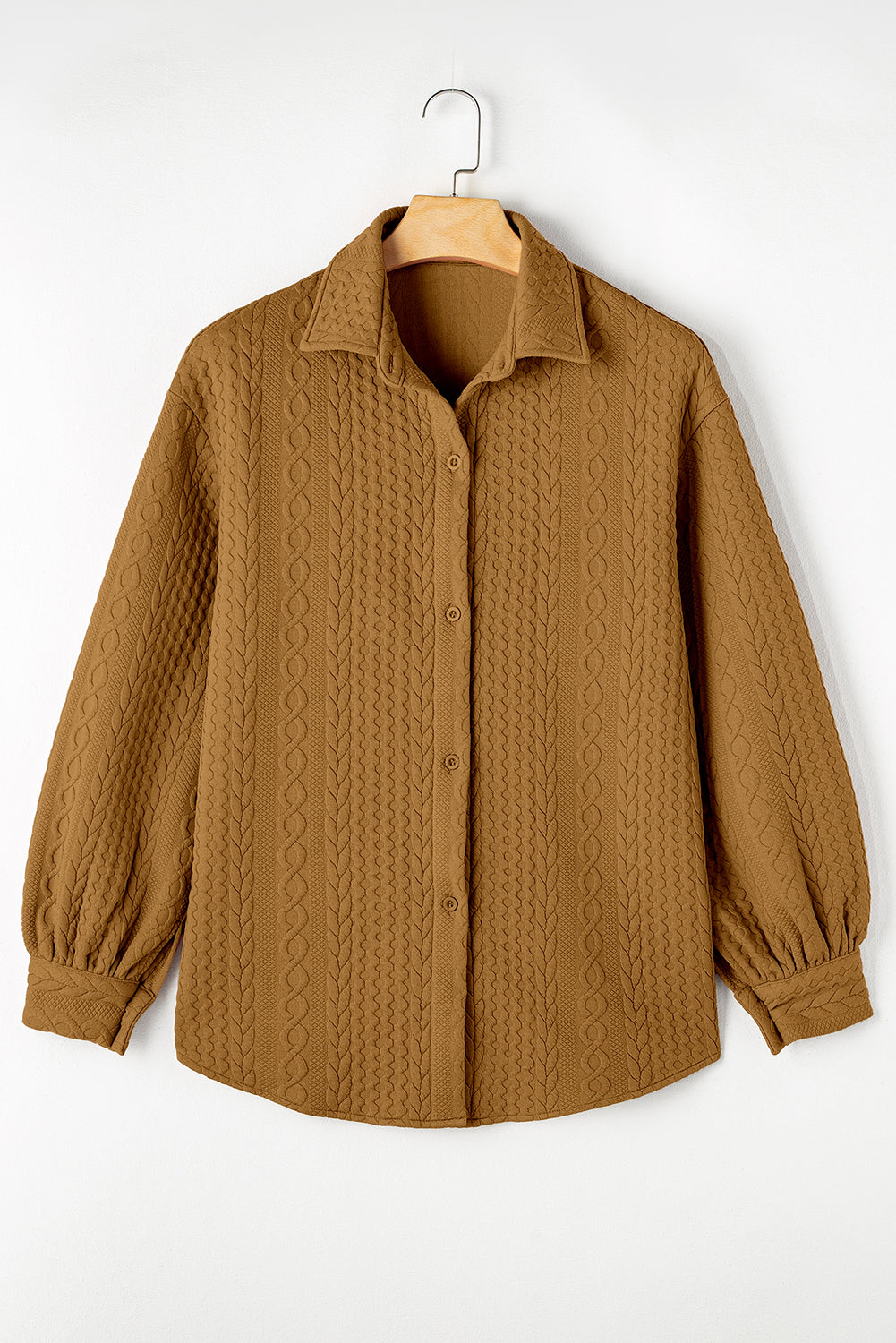 Cable Texture Puff Sleeve Loose Shacket - eAura