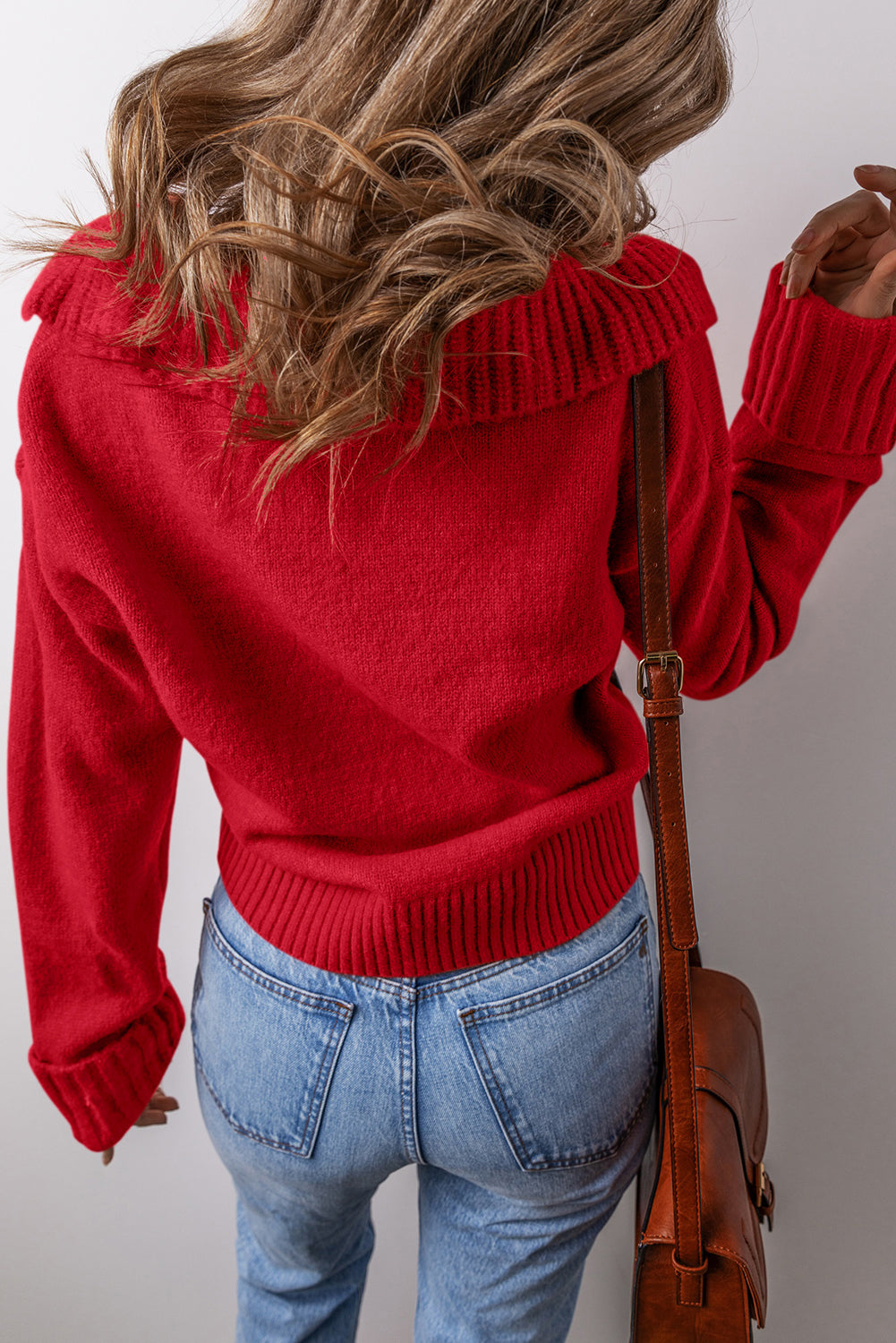 Collared V-Neck Ribbed Edge Sweater Dear-Lover Dropshipping
