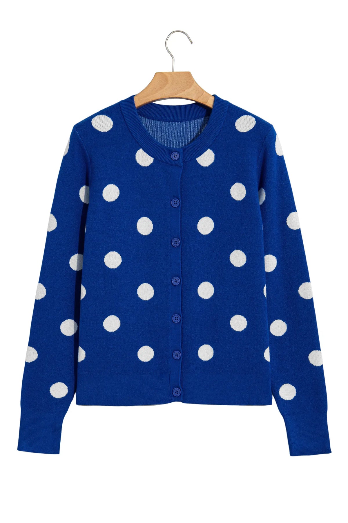 Casual Polka Dot Button Front Long Sleeve Sweater Cardigan