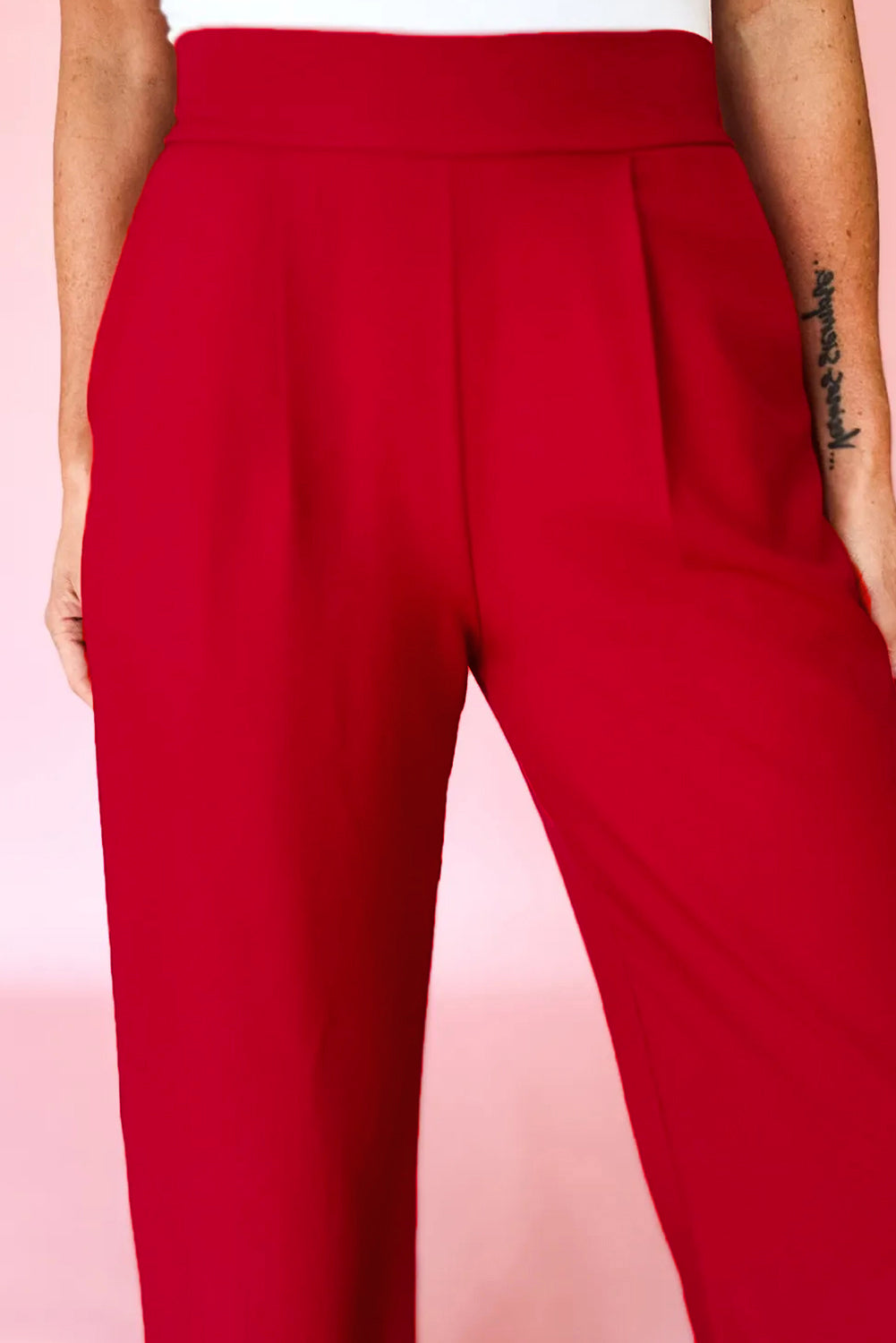 Pleated Detail Elastic High Waist Straight Trousers - eAura