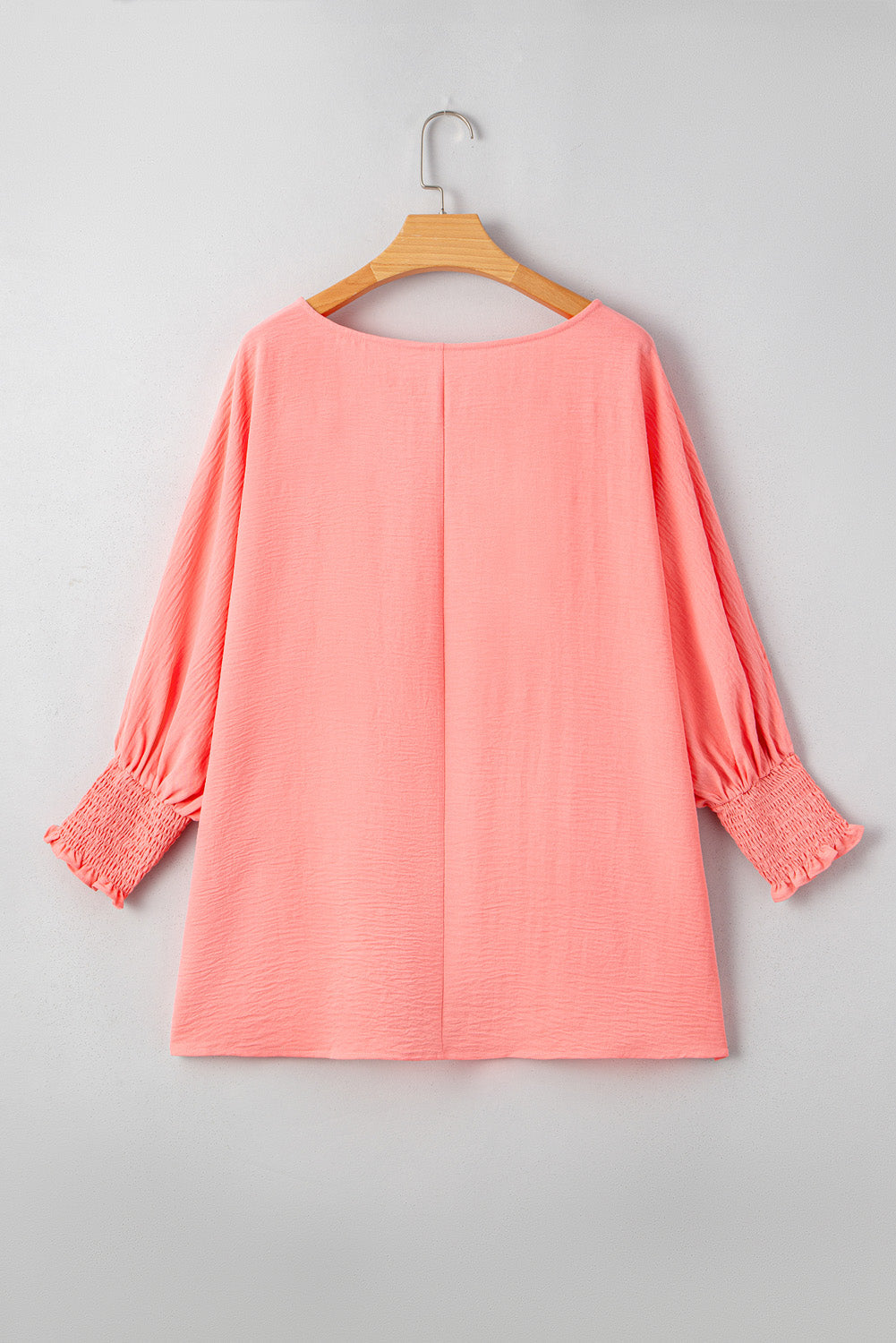 Blossom Shirred Cuffs 3/4 Sleeve Plus Size Textured Blouse BB Fashion Outlet