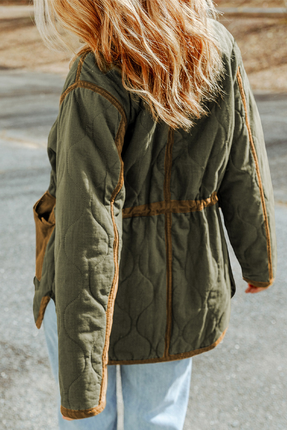 Green Stitching Quilted Drawstring Jacket Beagle Boutique Fashion Outlet