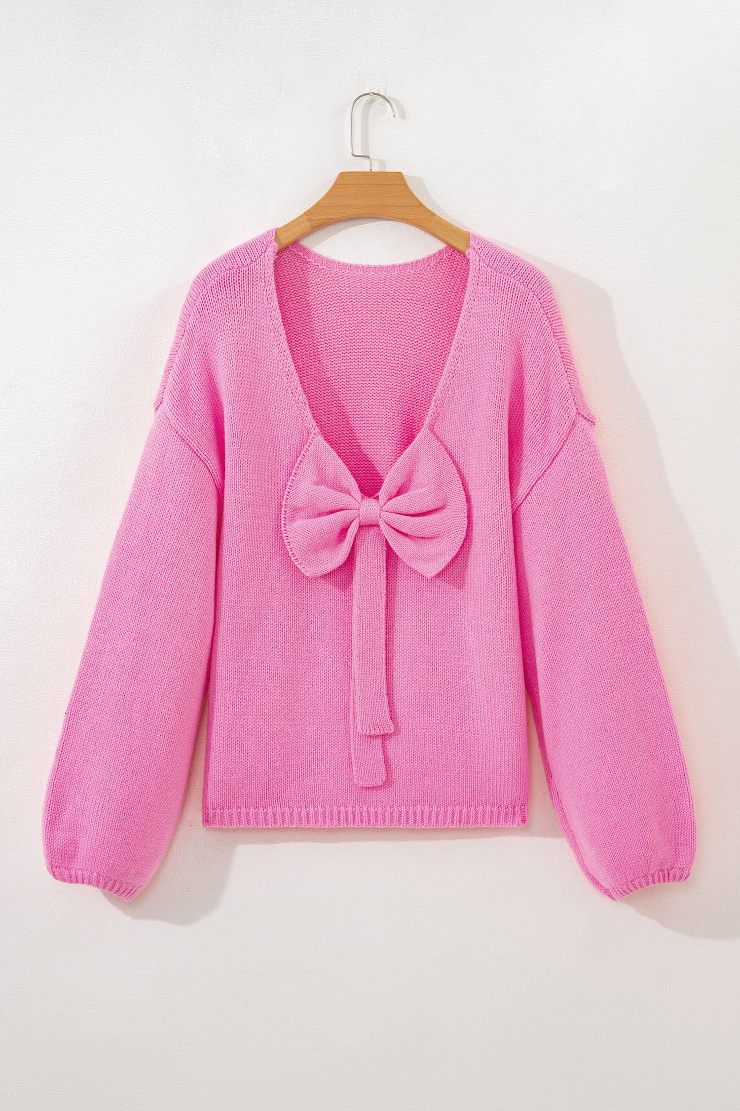 Bow Backless Bubble Sleeve Sweater