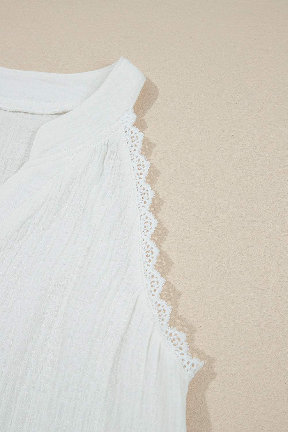 White Textured Lace Trim Pure Cotton Sleeveless Top eAura