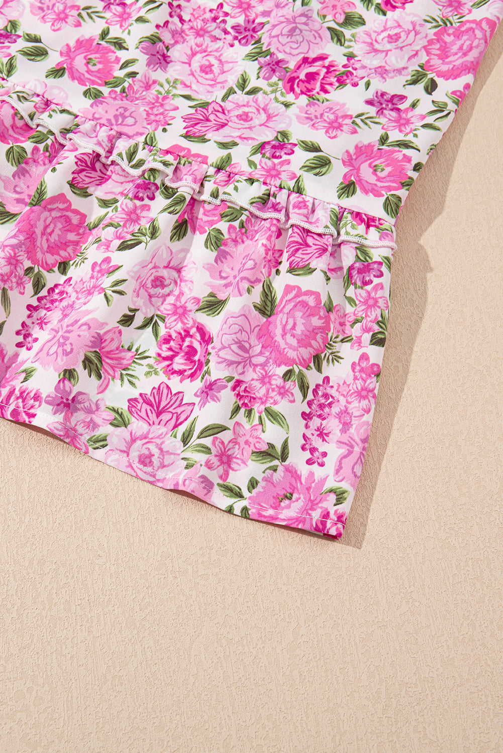 Pink Dainty Floral Smocked Puff Sleeve Flowy Long Dress eAura