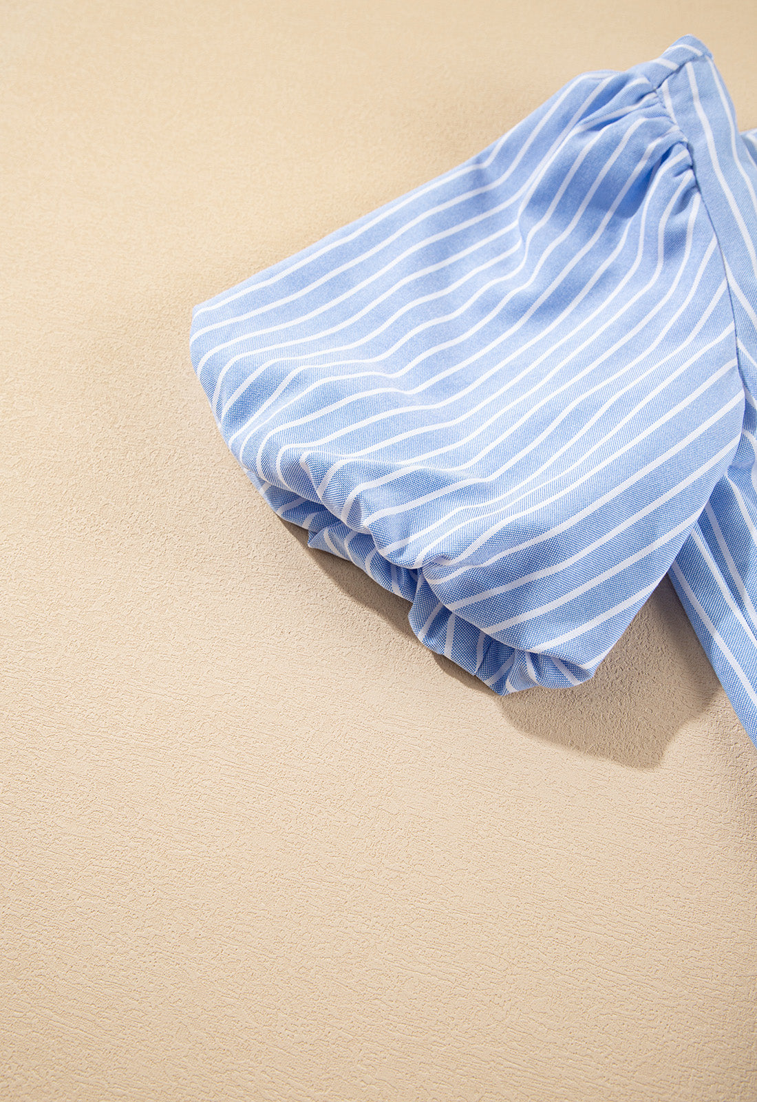 Sky Blue Striped Bowknot Detail Puffy Sleeve Top and Shorts 2Pcs Set eAura