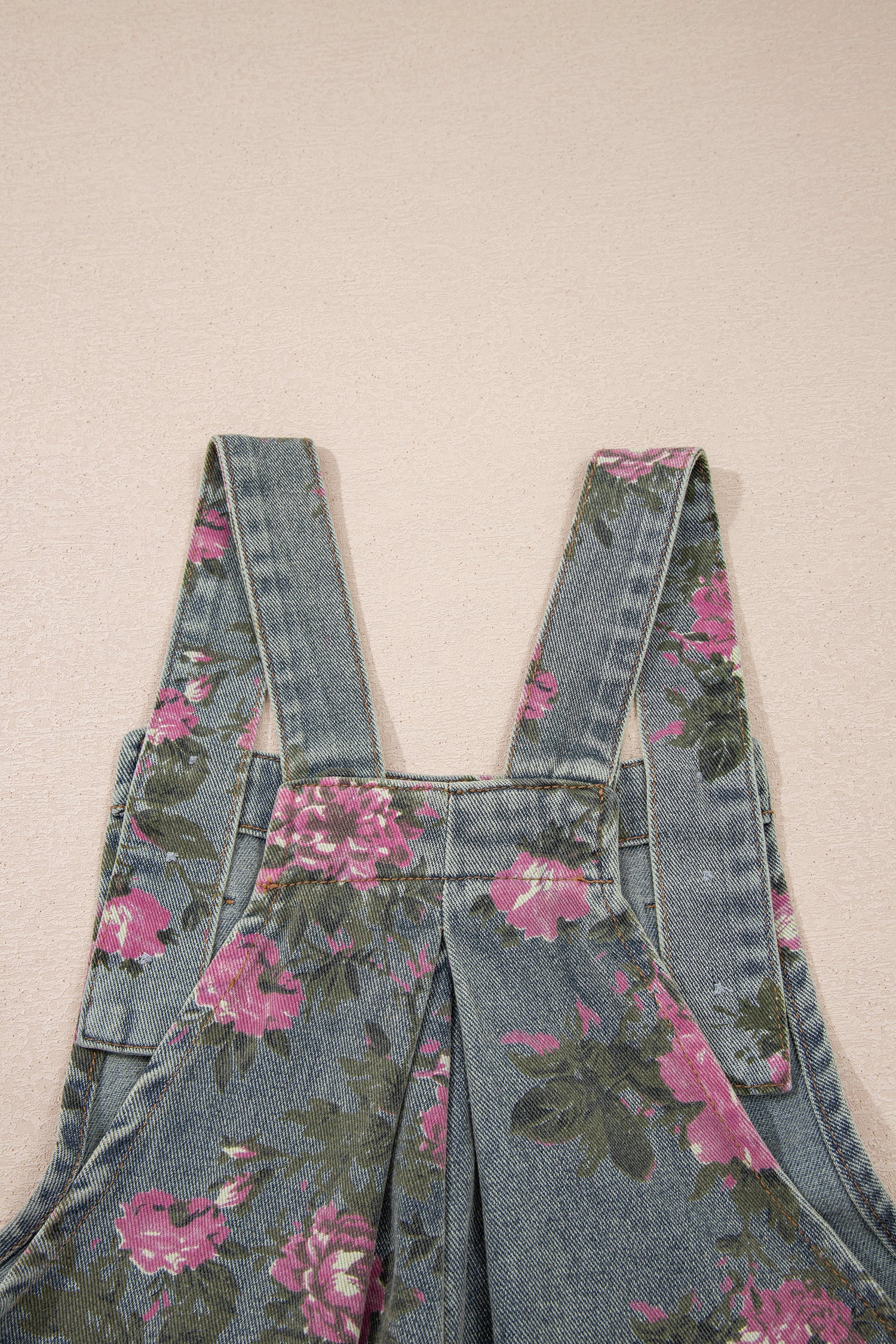Floral Print Pleated Wide Leg Denim Jumpsuit – High Waist