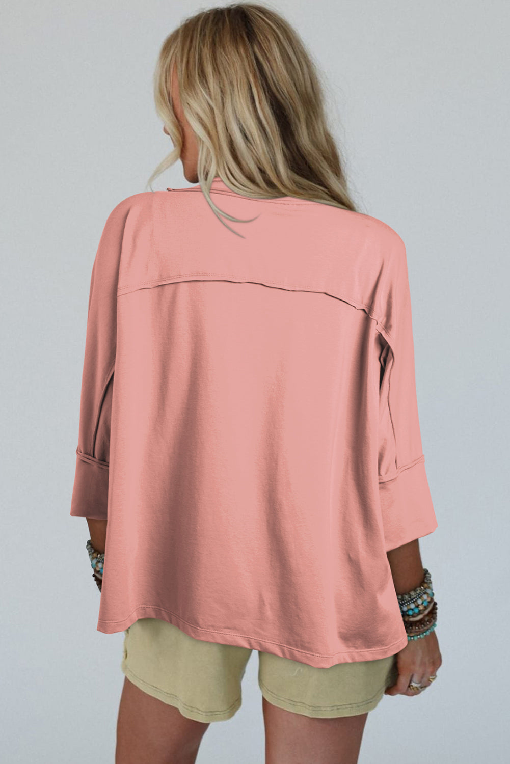 Rose Tan Floral Starbust Exposed Seam Mineral Wash Top eAura