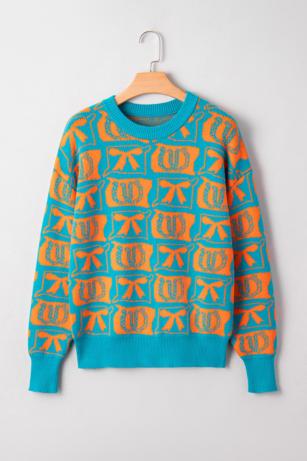 Bows & Horseshoes Pattern Western Fashion Print Sweater eAura