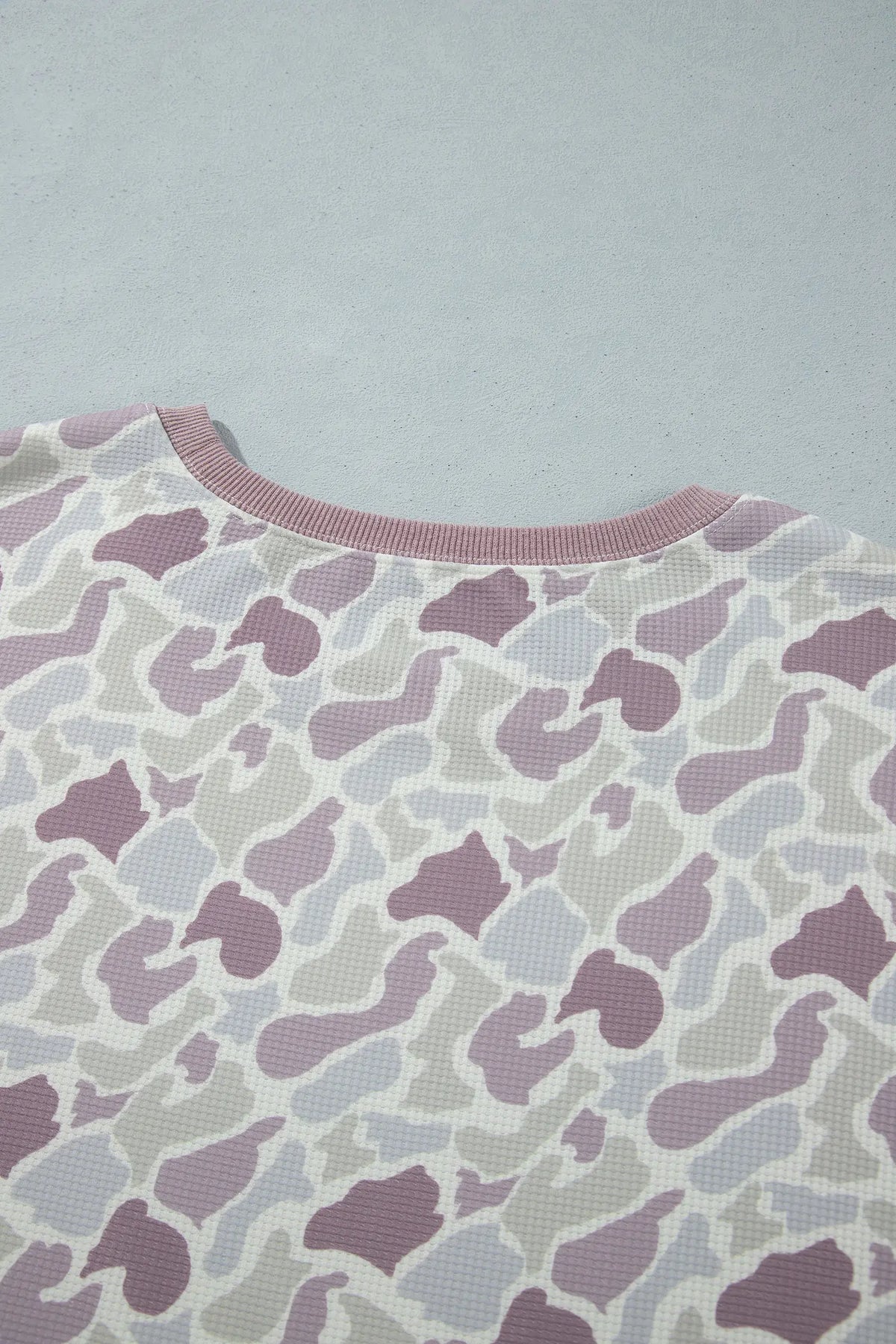 Camouflage Print Waffle Textured Pullover and Shorts Plus Size 2pcs Set – Green