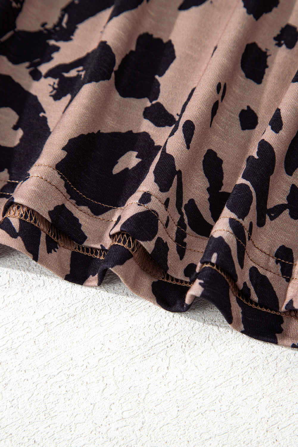 Brown Leopard Print V Neck Half Sleeve Oversized Tee eAura