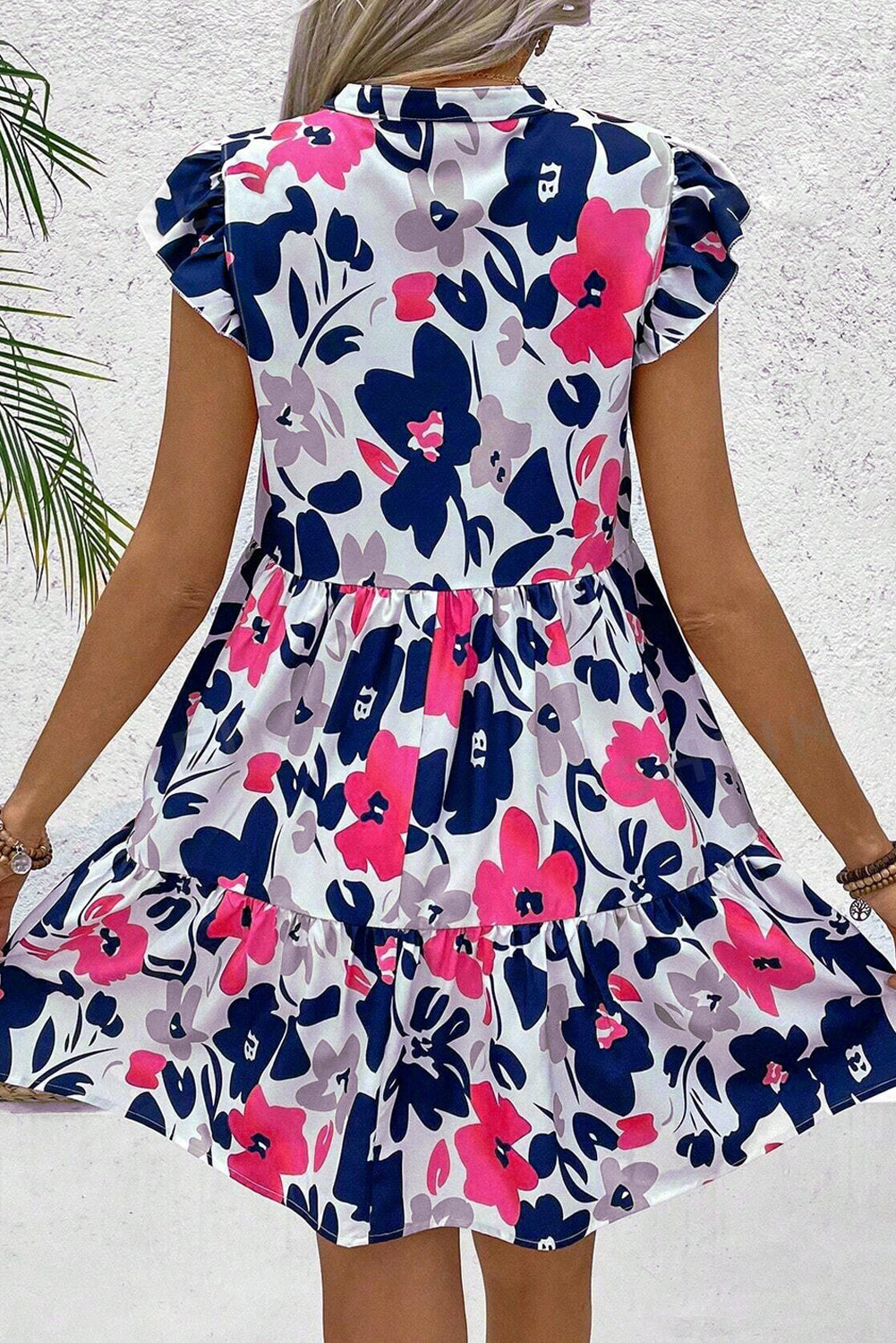 Floral Print Notched Neck Flutter Sleeve Mini Dress BB Fashion Outlet