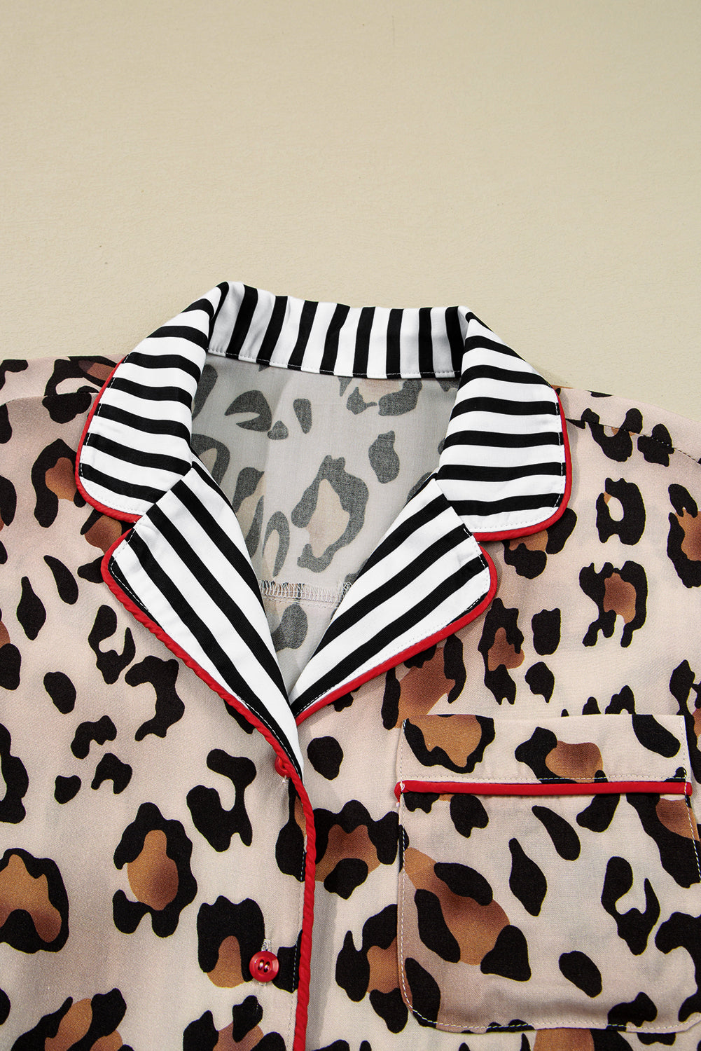 Leopard Print Striped Edge Shirt Pyjama Set - eAura