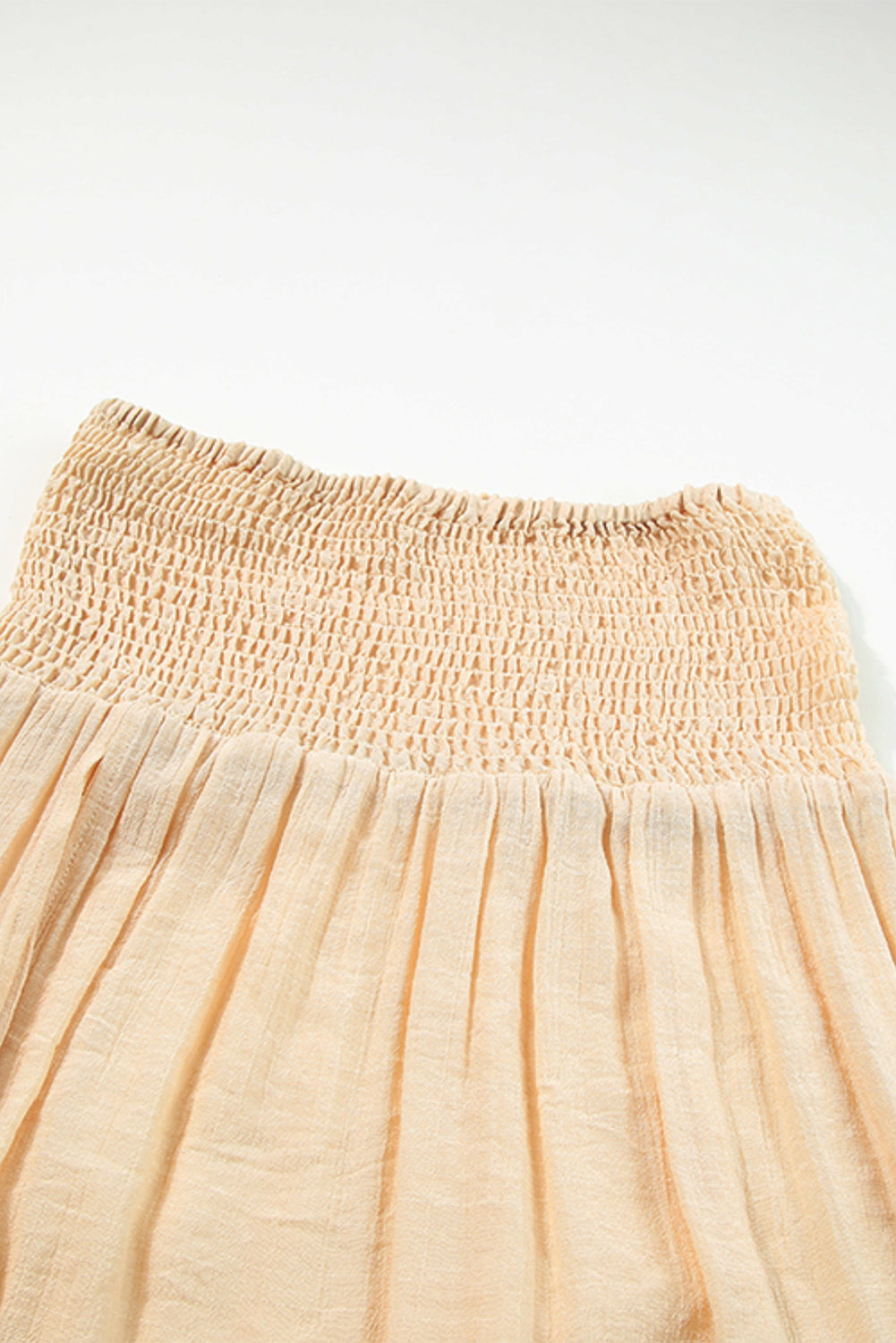 Pale Khaki Shirred High Waist Split Maxi Beach Skirt