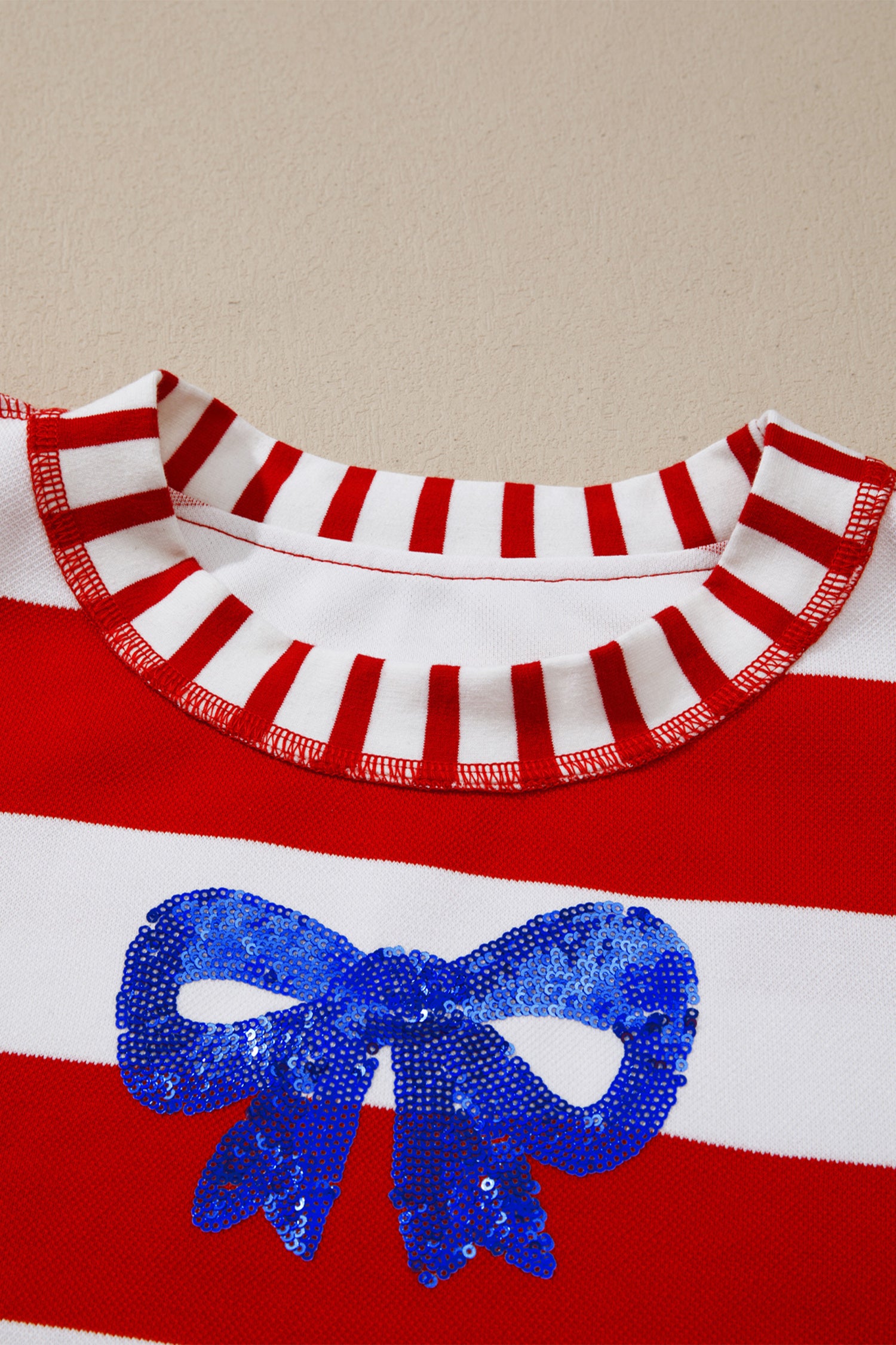 Sequin Bow Patriotic Half Sleeve Top – Red Stripe