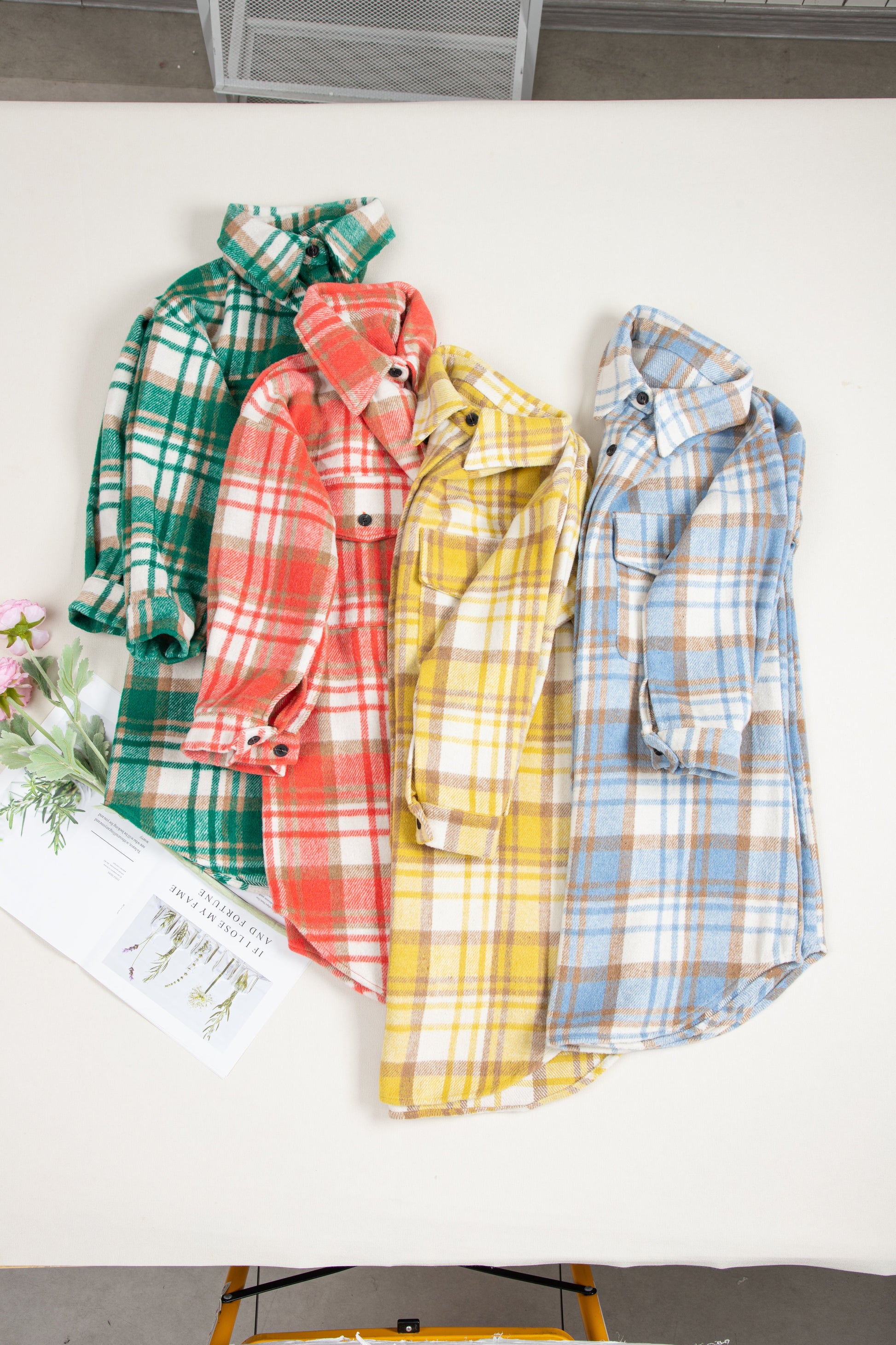 Yellow Plaid Flap Pocket Long Sleeve Shacket Beagle Boutique Fashion Outlet