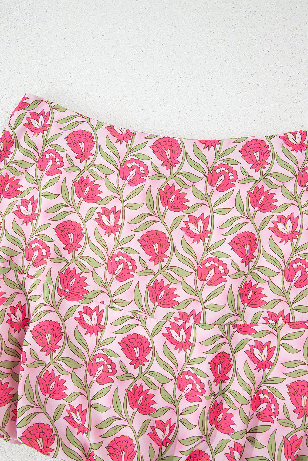 Pink Floral Print Puffy Cropped Tank and Mini Skirt Set eAura