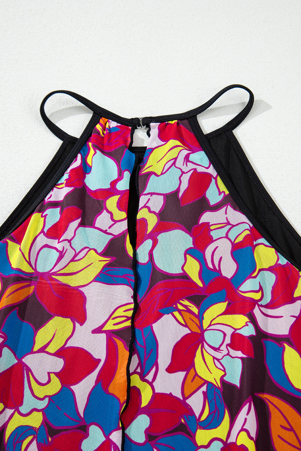 Purple Floral Print O Neck Open Back One Piece Swimsuit BB Fashion Outlet