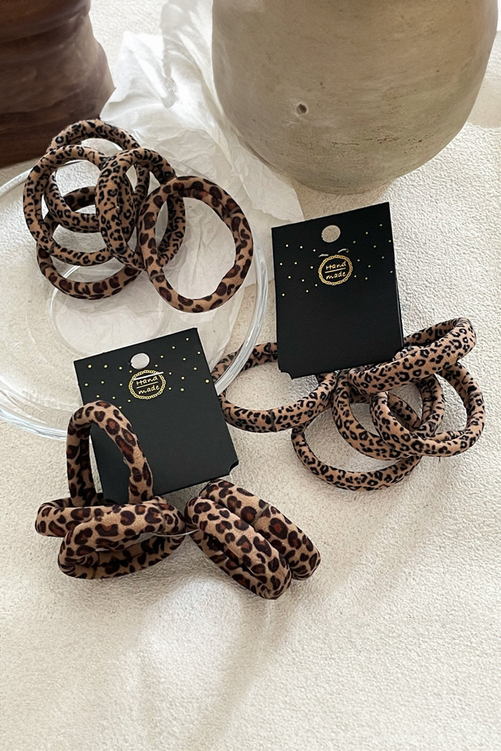 Brown 5 pieces Leopard Elastic Hair Tie Set