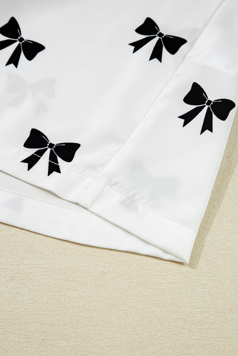 White Bows Print Two Piece Pyjama Set - eAura