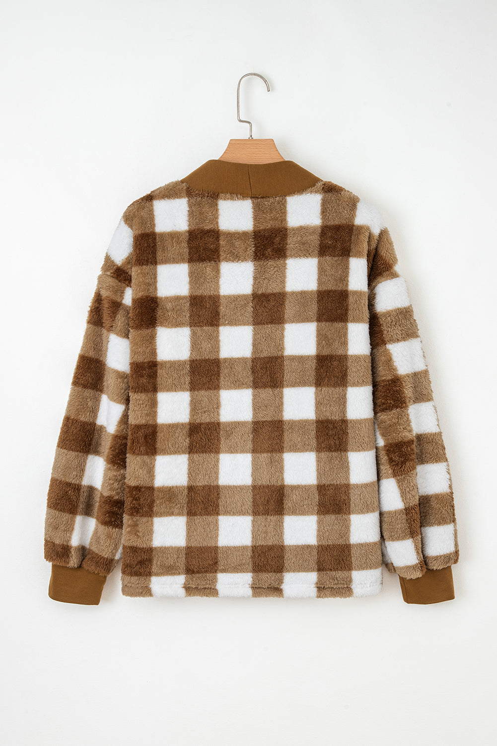 Checkered Sherpa Oversized Cardigan with Pockets - eAura