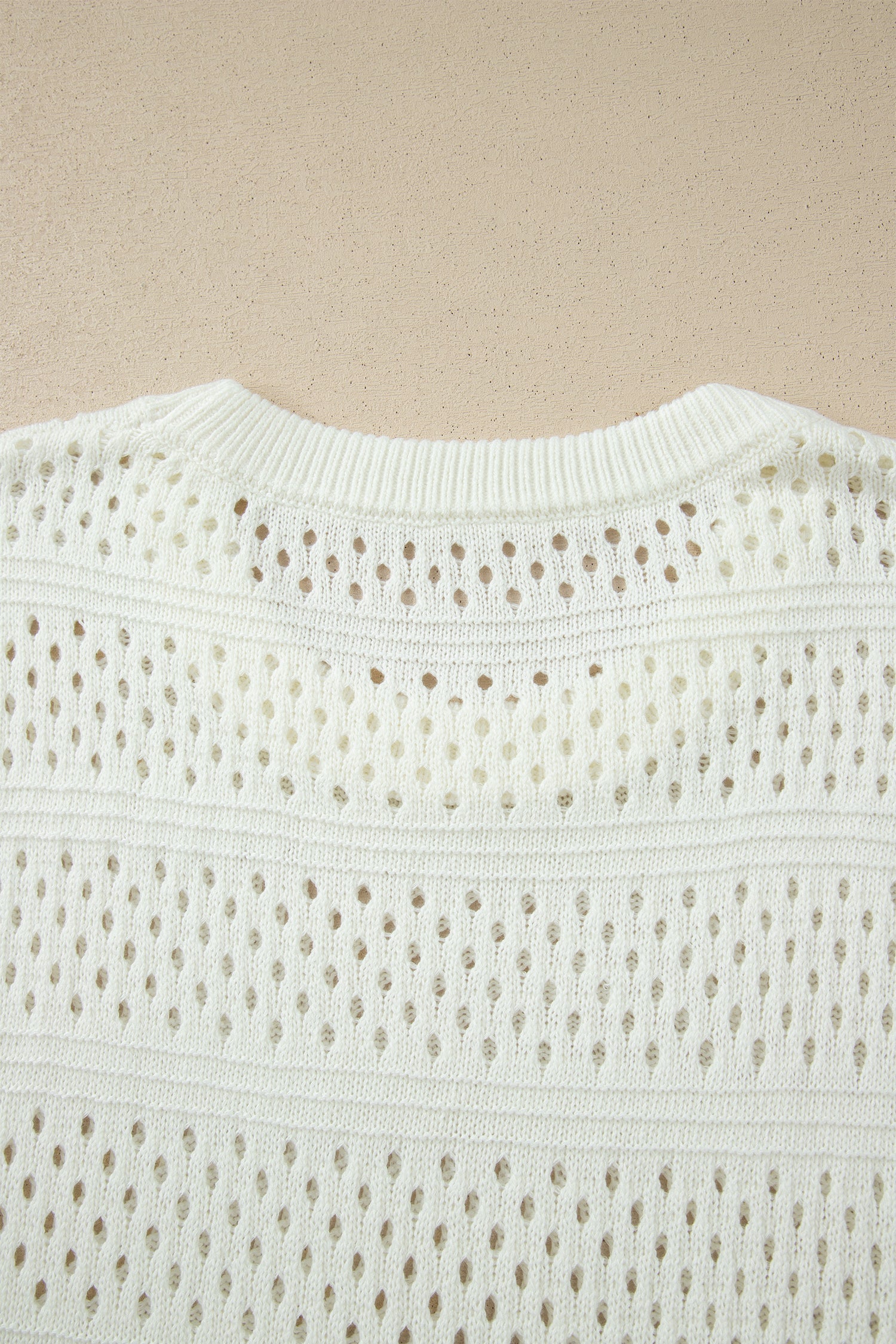 Plus Size Eyelet Hollow-Out Knit Dolman Short Sleeve Sweater