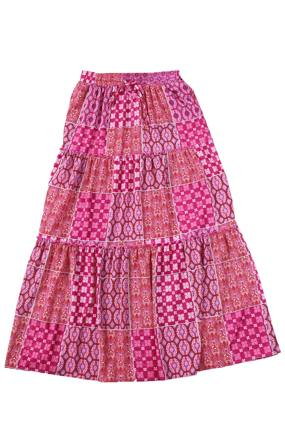 Tiered Paisley Print Pocketed Maxi Skirt