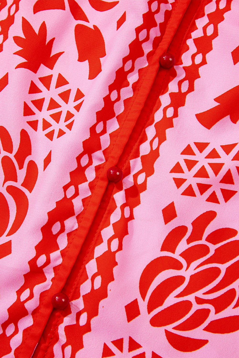 Abstract Floral Print Tie Neck Button Decor 3/4 Sleeve Blouse - eAura