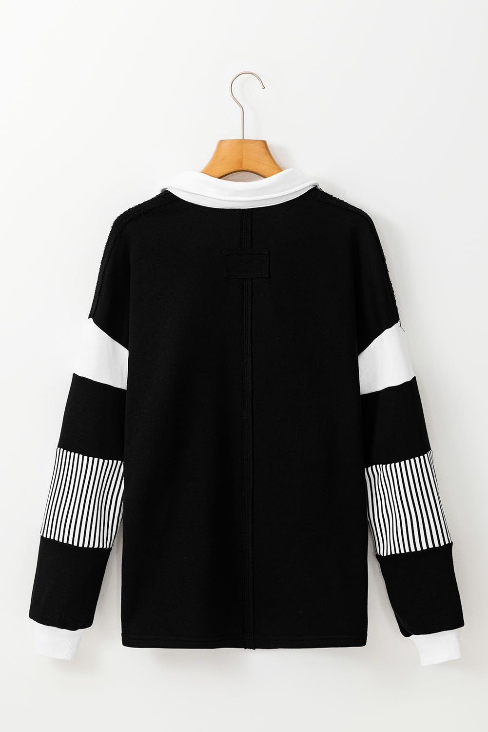 Black Striped Colourblock Patchwork Collar Sweatshirt eAura