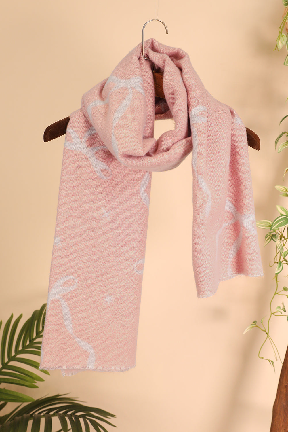 Bow Print Raw Edge Lightweight Scarf Shewin