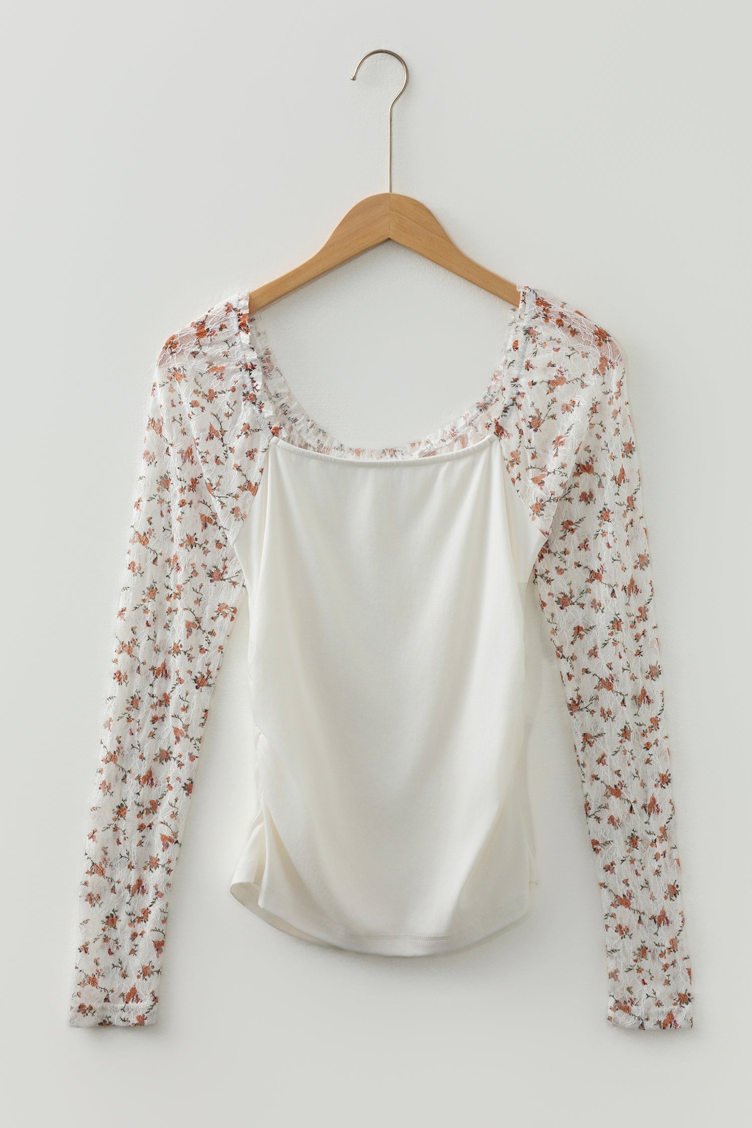 Floral Lace Patchwork Square Neck Long Sleeve Top - Tops/Long Tops