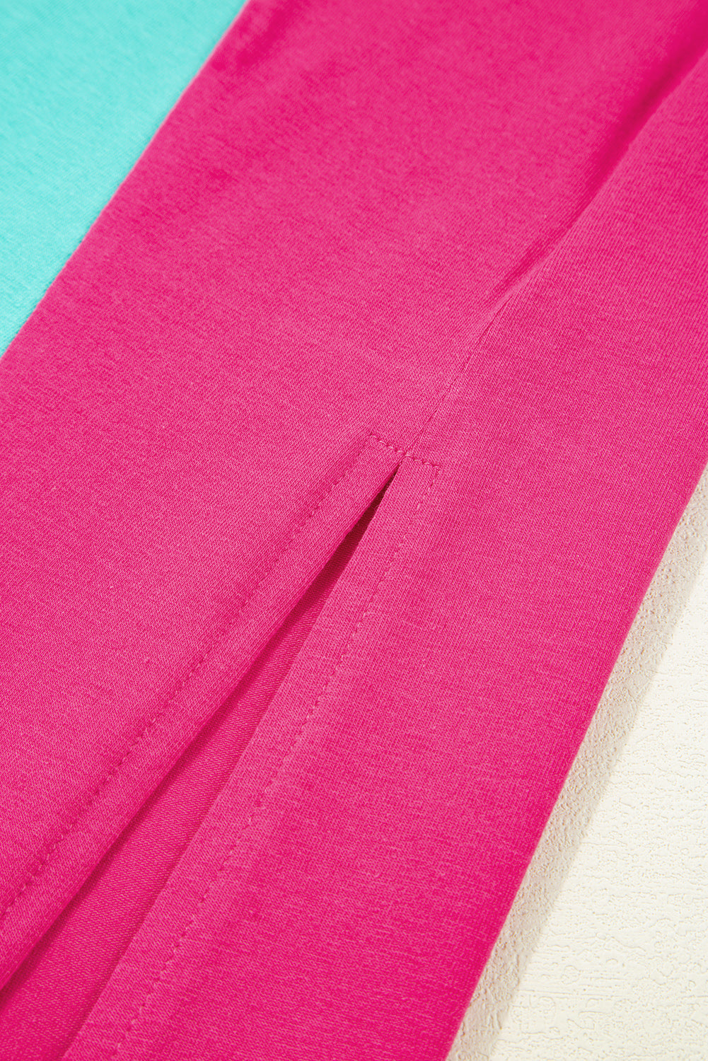 Rose Red Colour Block Ruffled Crew Neck Loose Fit T Shirt eAura