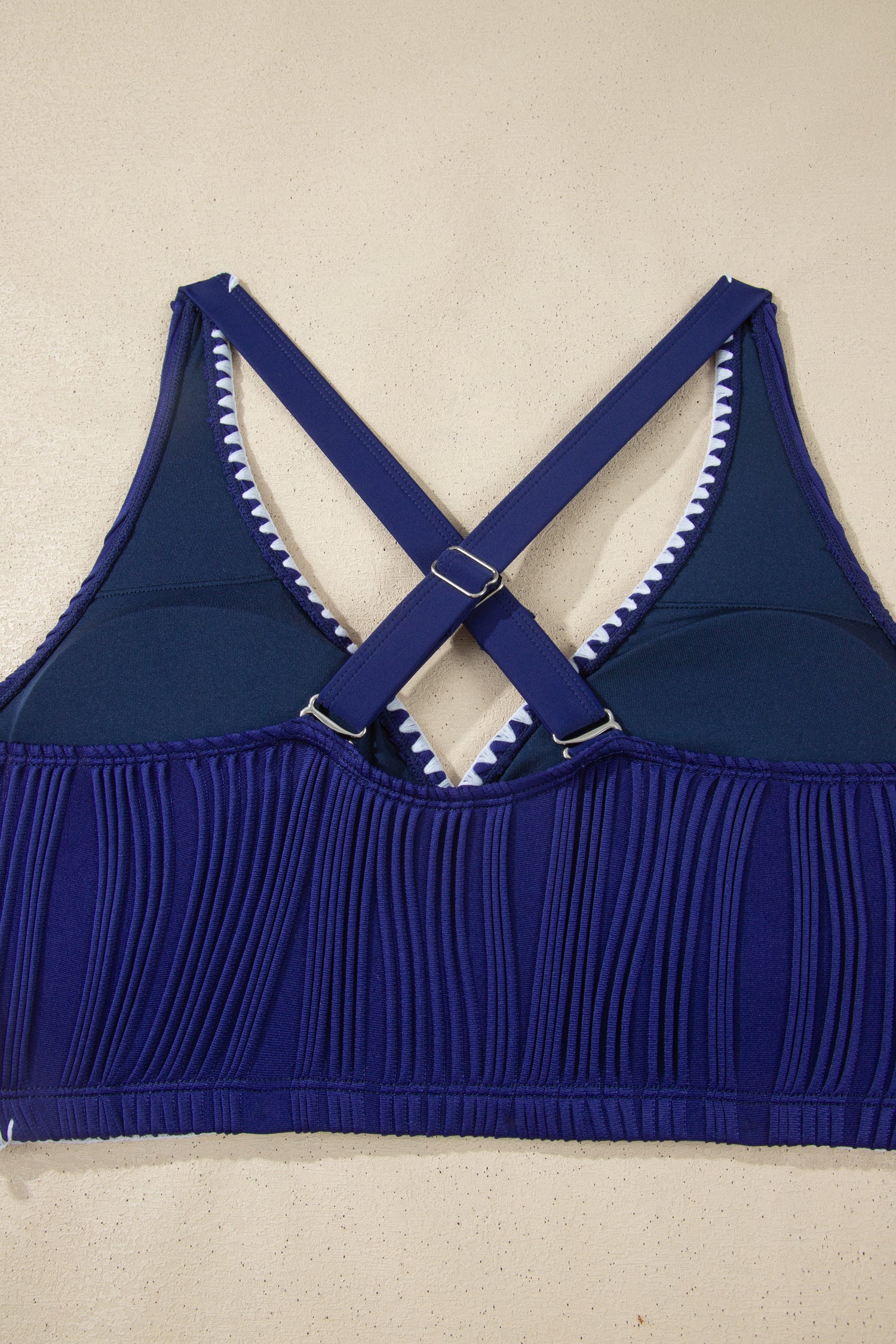 Shell Stitched Trim V-Neck Textured High Waist Bikini