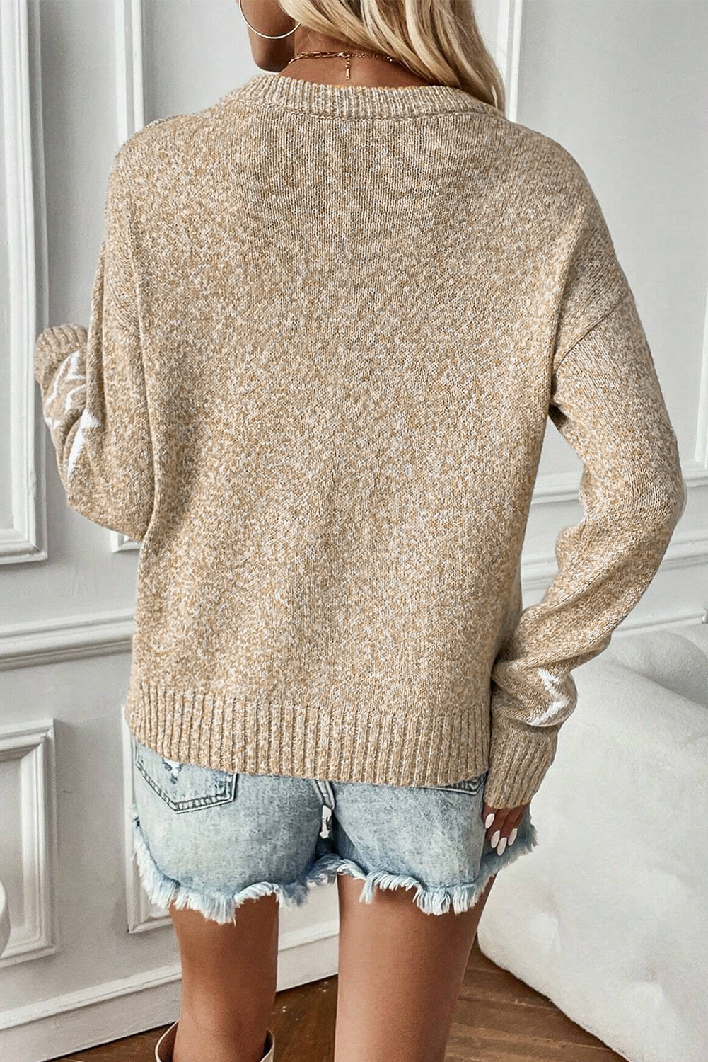 Khaki Star Pattern Drop Shoulder Plus Size Sweater Beagle Boutique Fashion Outlet