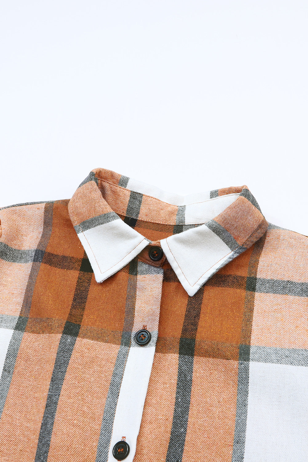 Khaki Plaid Pattern Collared Neck Ruffled Sleeve Shirt Dress eAura