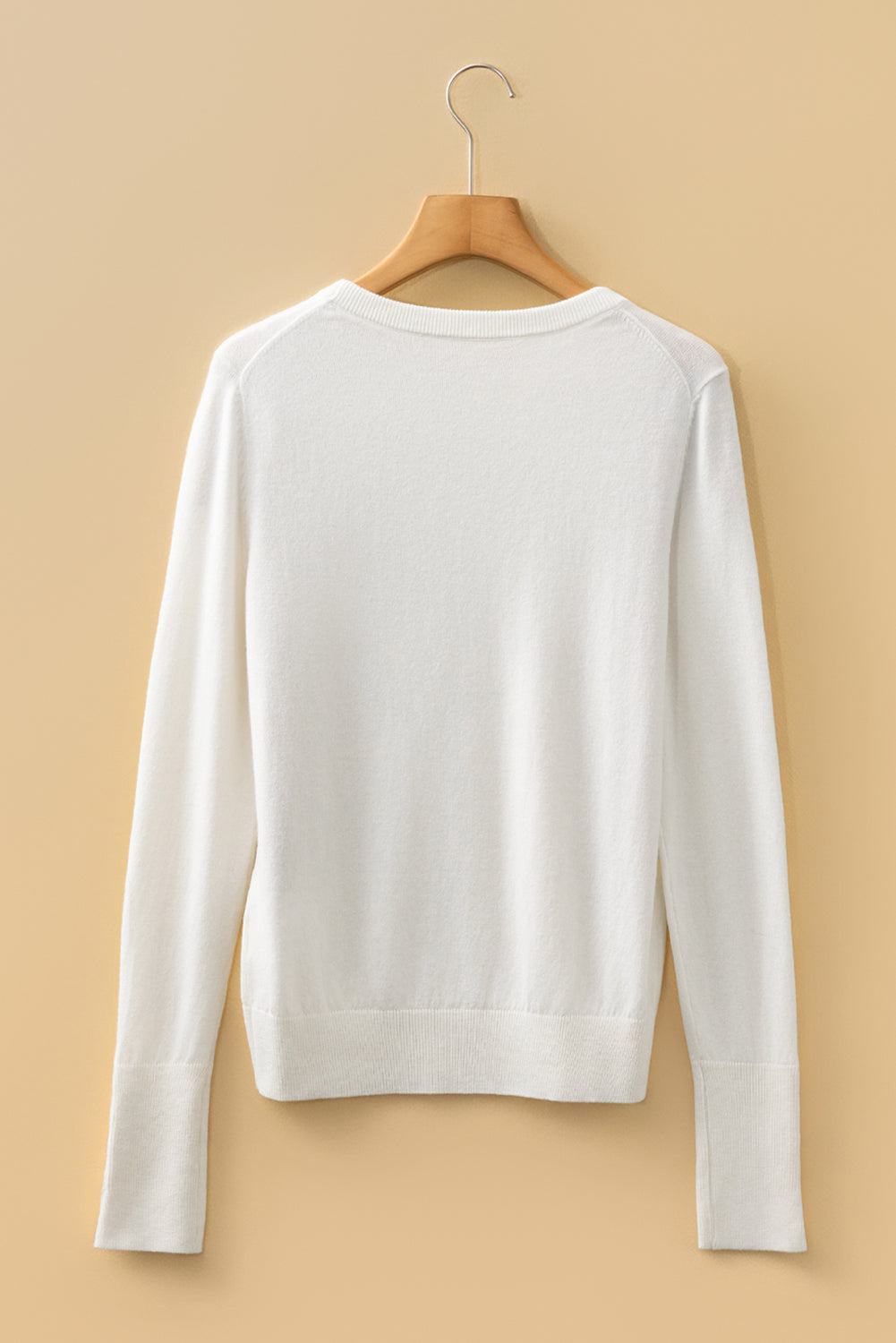 White Button Split Cuffs Round Neck Slim Sweater - eAura