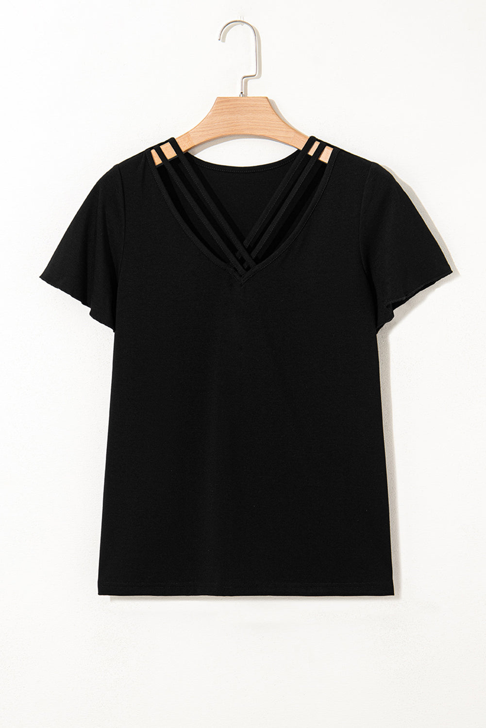 Black Crisscross V Neck Butterfly Sleeve T Shirt eAura