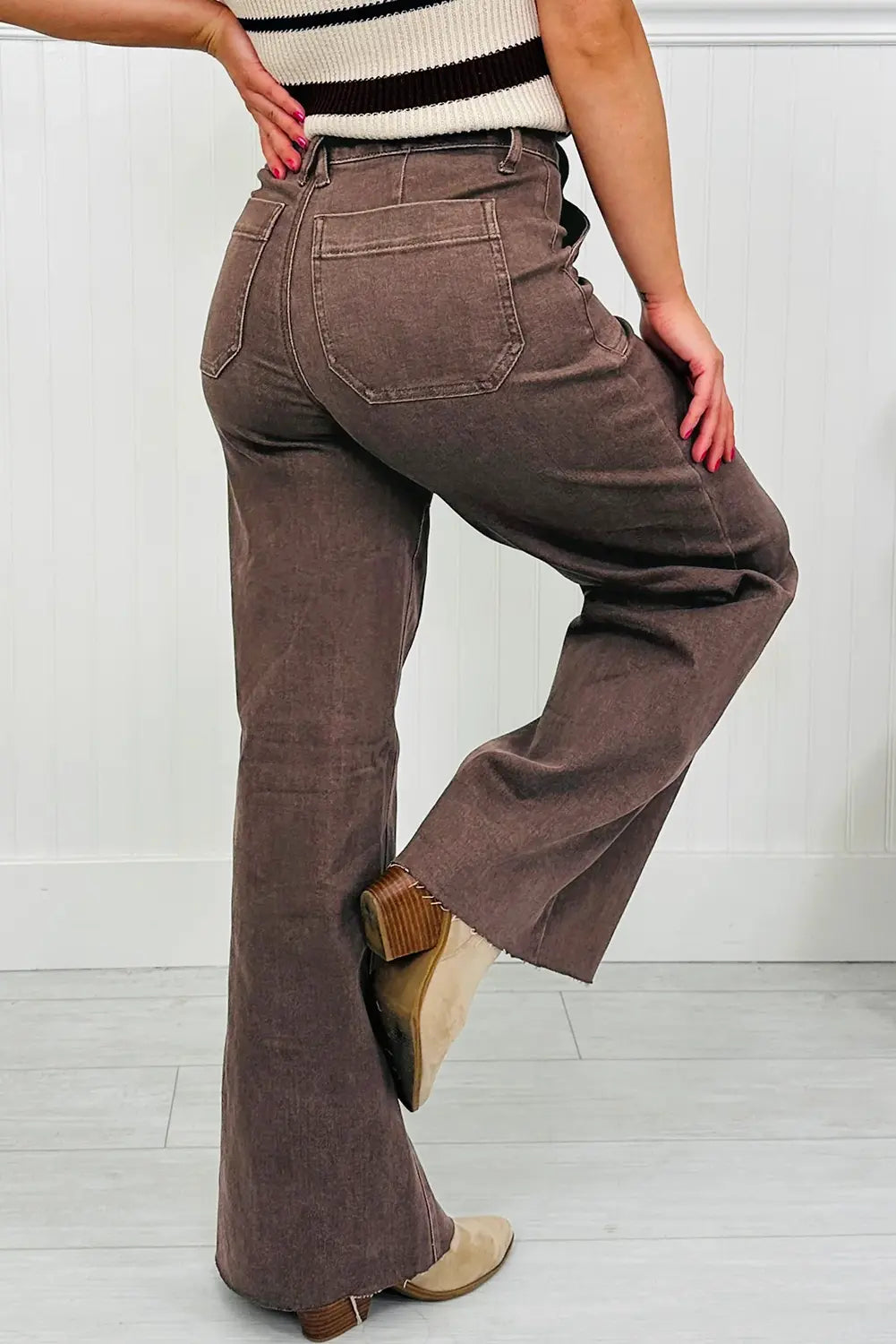 Dusk Blue Retro Washed Patch Pocket Stretchy Jeans