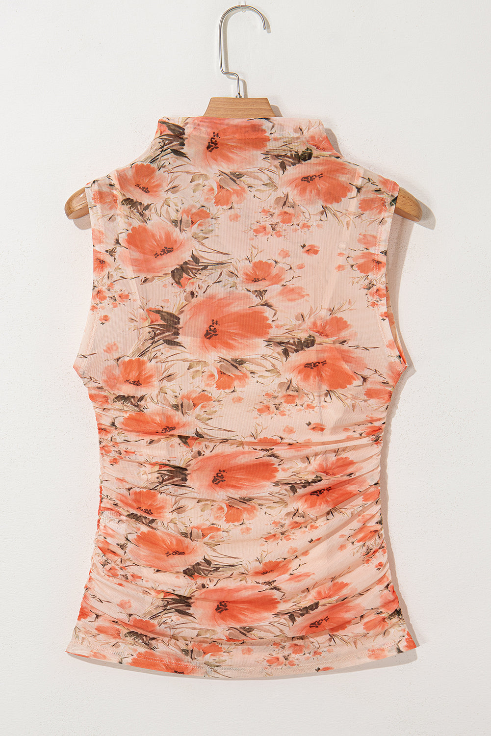 Red Mesh Floral Printed Slim Fit Tank Top eAura