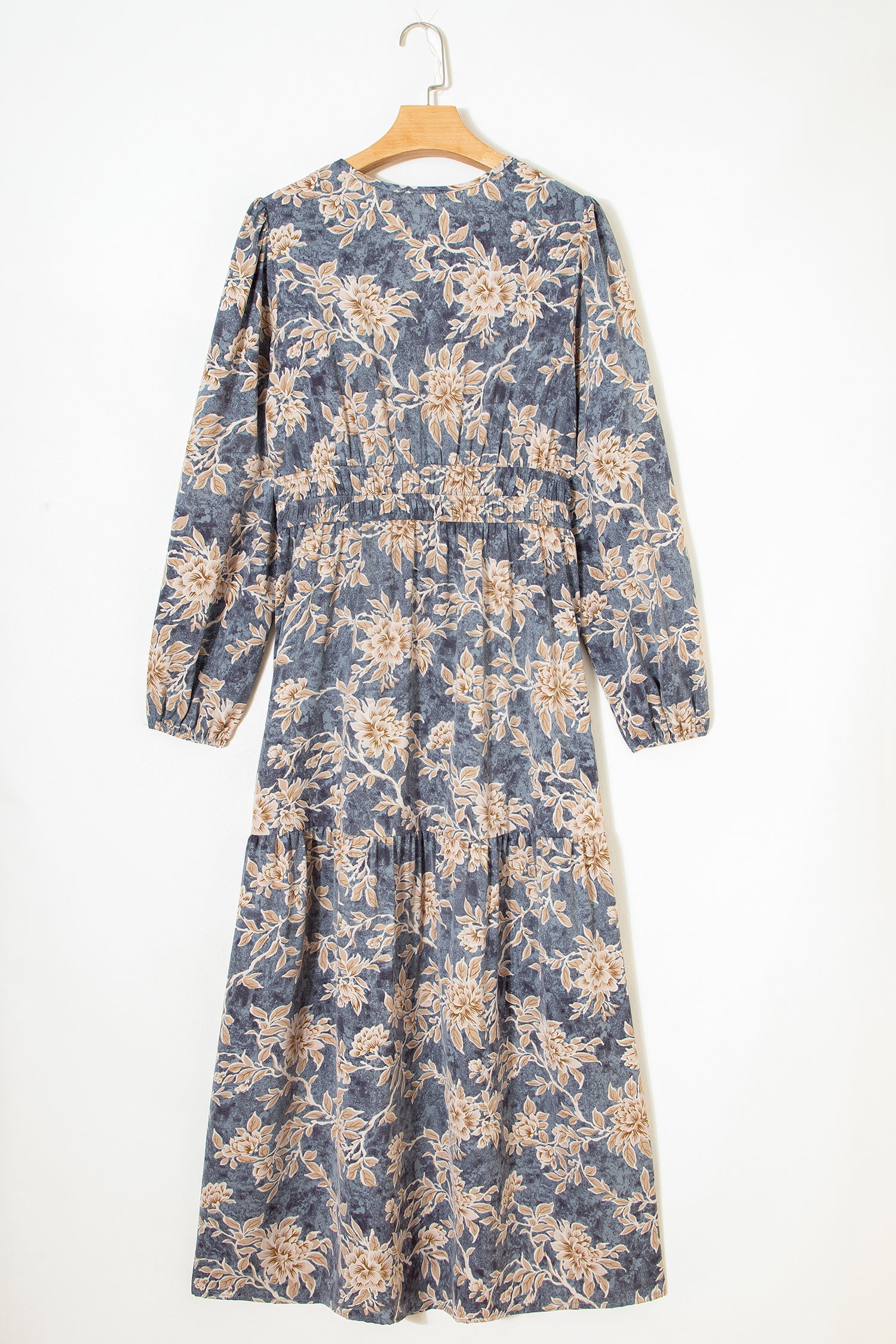 Floral Print Smocked Long Sleeve Maxi Dress - eAura