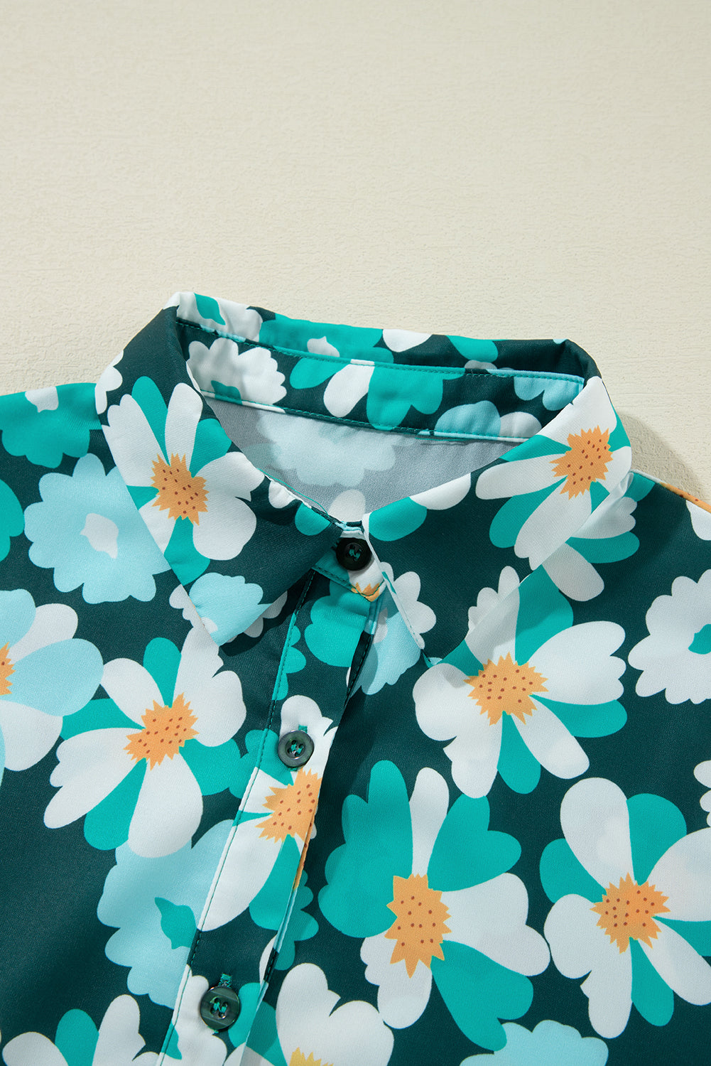Green Floral Tiered Long Puff Sleeve Shirt Dress eAura