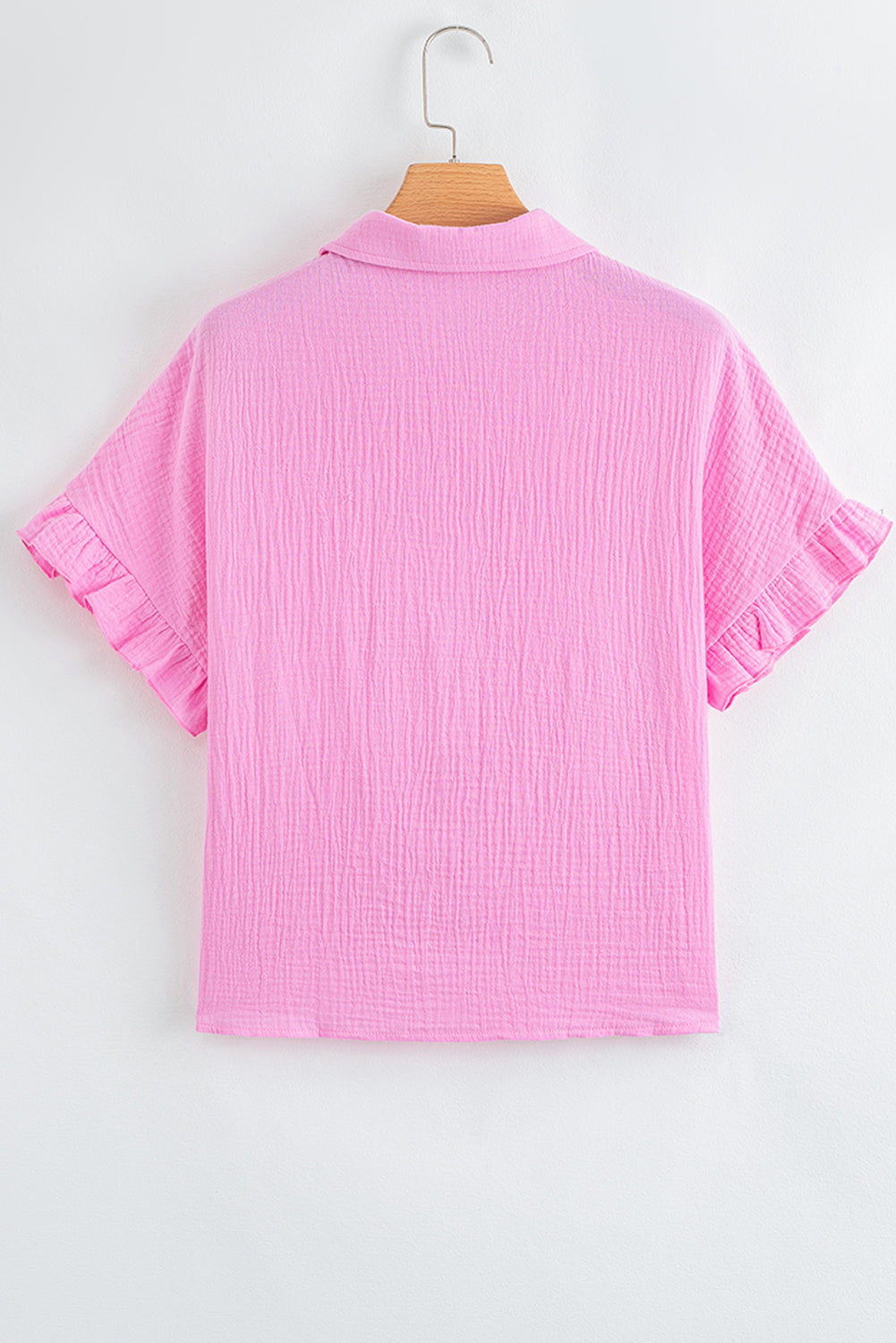 Bonbon Mineral Wash Textured Ruffle Trim Short Sleeve Shirt eAura