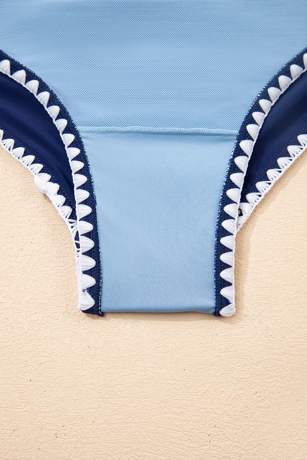 Beau Blue Ric Rac Trim Contrasted Patchwork Cutout One Piece Swimsuit - eAura